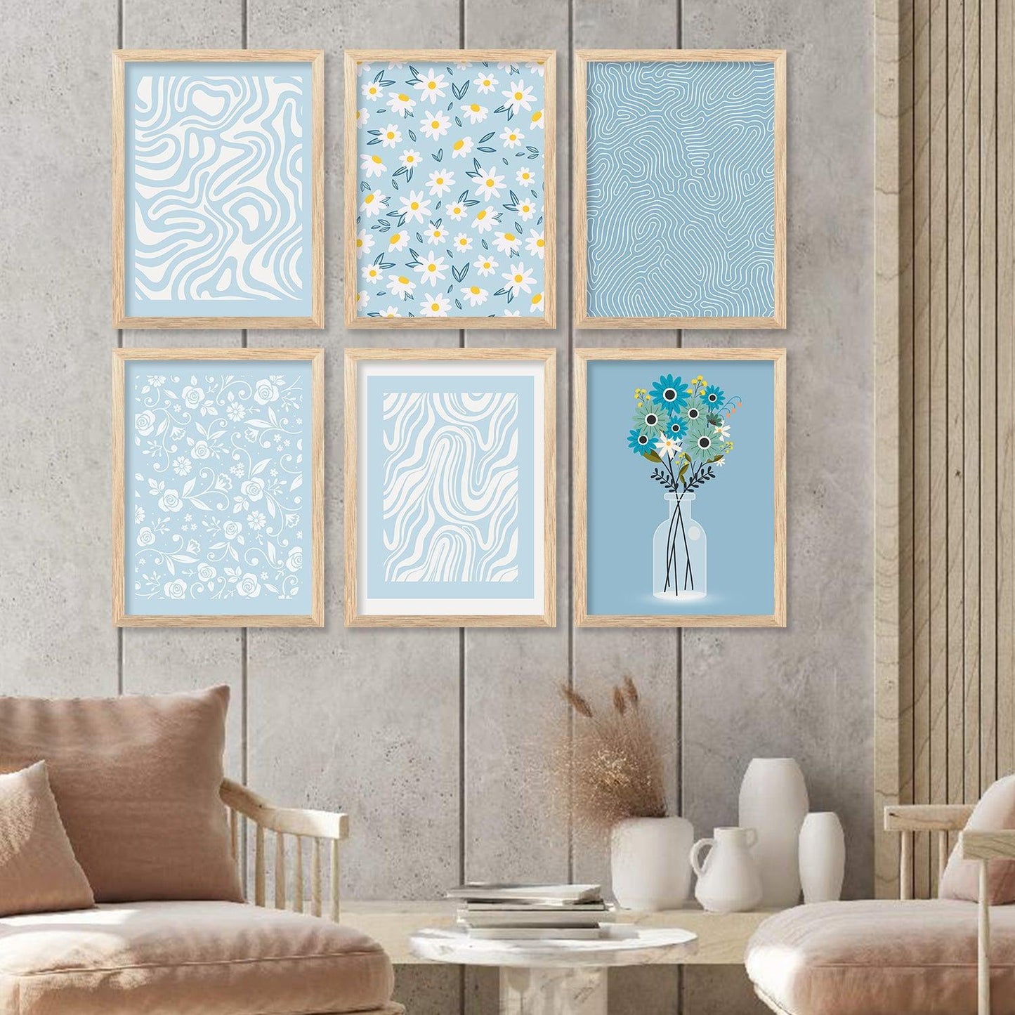 Boho Wall Art Paintings with Frame for Living Room Bedroom Home and Office Wall Decor Set of 6-Kotart