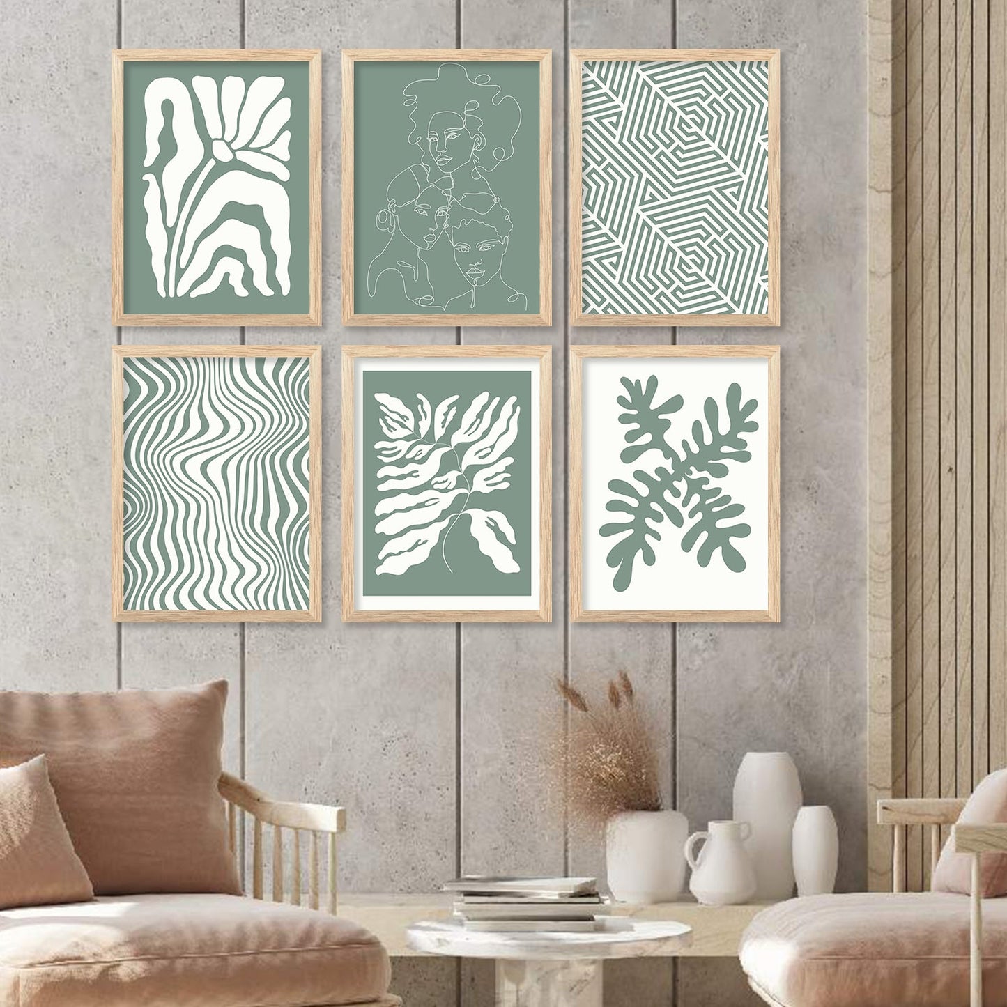 Boho Wall Art Paintings with Frame for Living Room Bedroom Home and Office Wall Decor Set of 6-Kotart