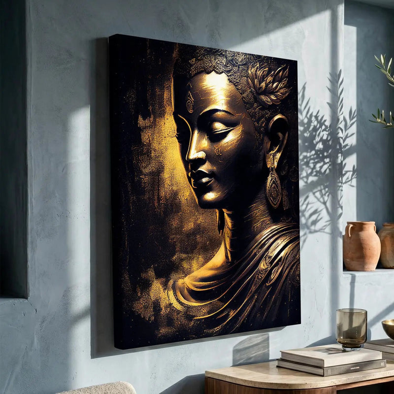 Buddha Canvas Print - Golden Buddha Large Canvas Art Print for Home Living Room Wall Decoration