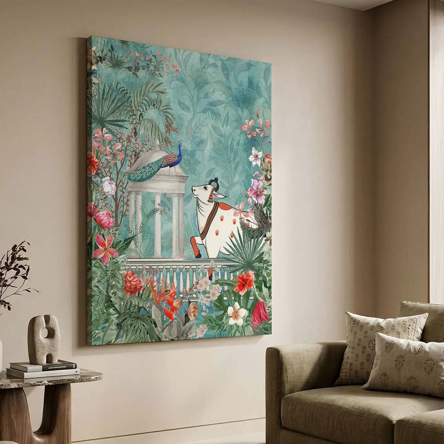 Traditional Indian Pichwai Art Canvas Print for Living Room Hotel & Home Wall Decoration