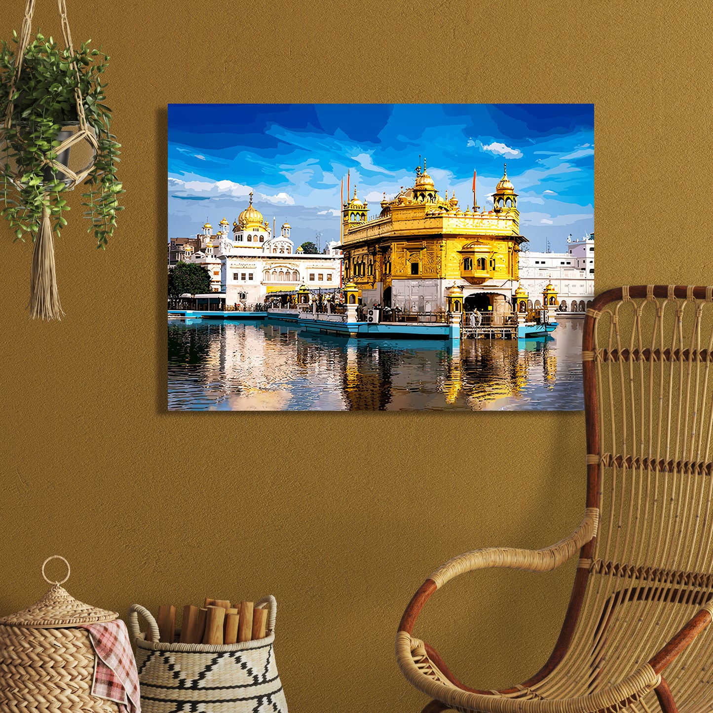 Golden Grace: Amritsar Temple Canvas Painting-Kotart