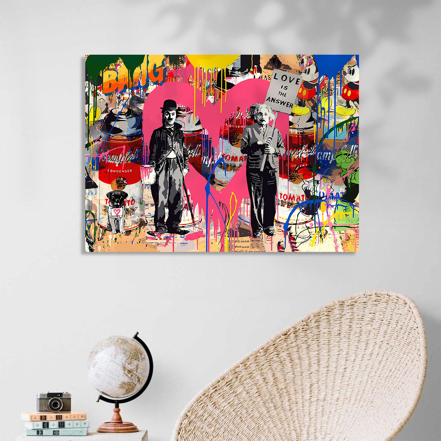 Charlie Chaplin and Albert Einstein Vibrant Pop Art Canvas Painting-Kotart