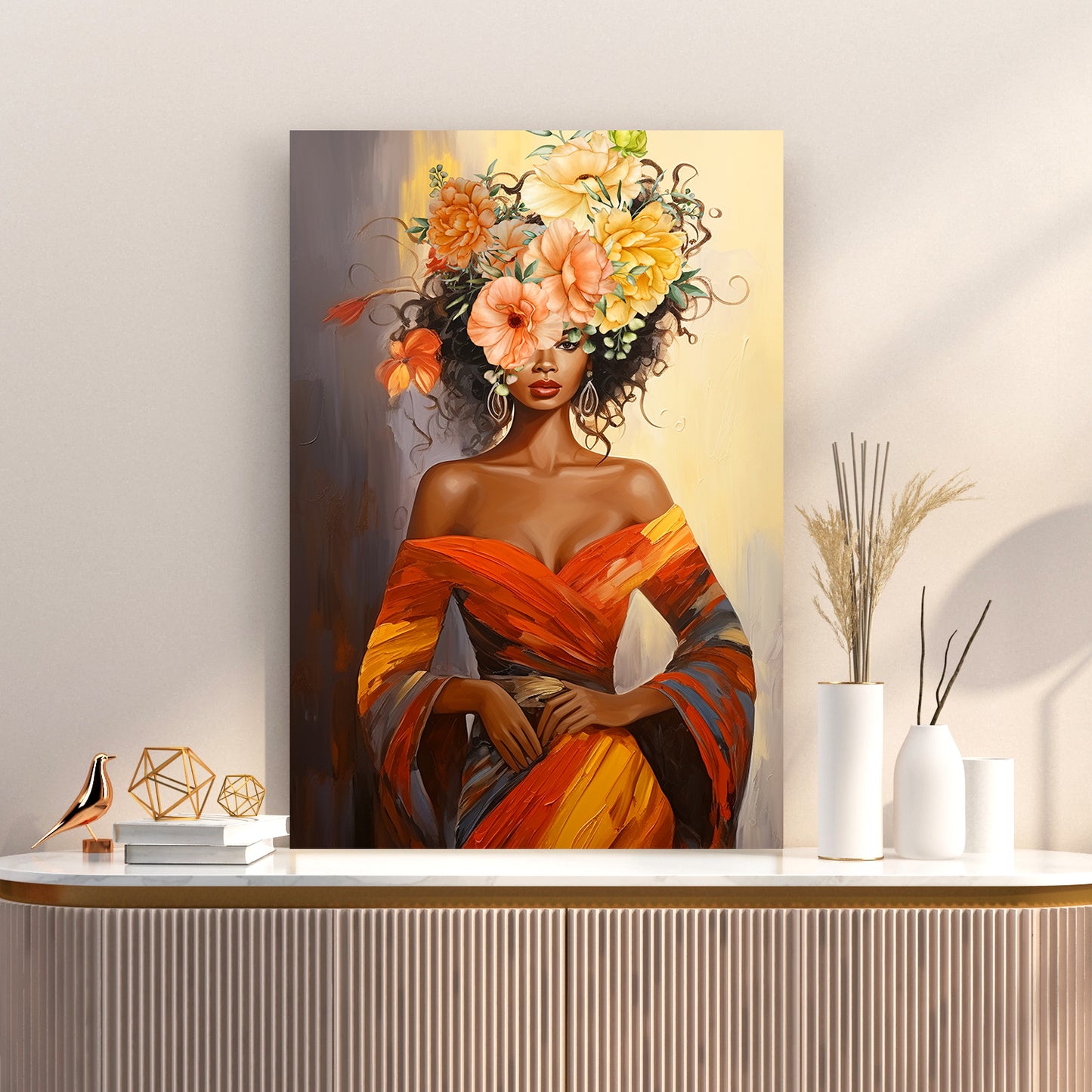 Floral Crown Beauty: Contemporary Canvas Wall Art
