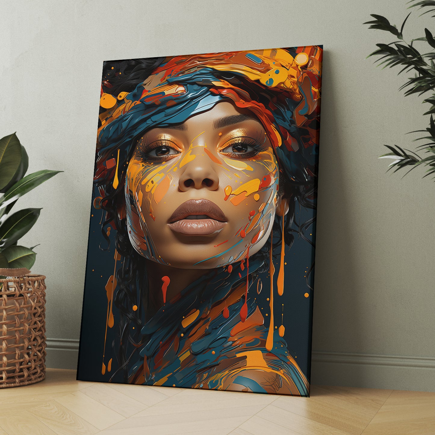 Colorful Essence: Modern African Woman Portrait Canvas Art Print