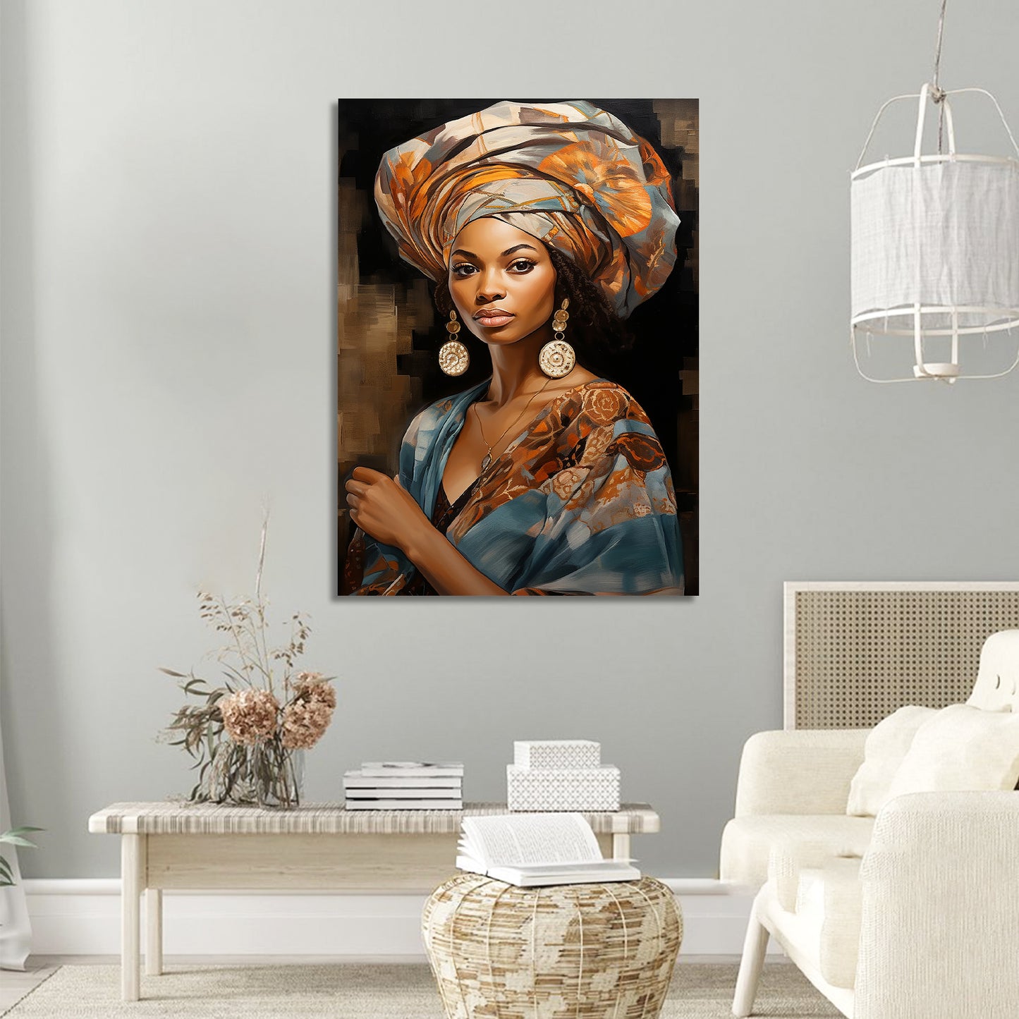Regal African Beauty Canvas Art Print with Multicolored Turban