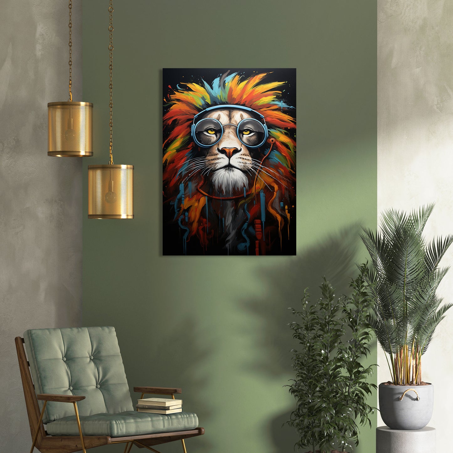 Vibrant Lion Artwork - Modern Pop Canvas Print with Glasses