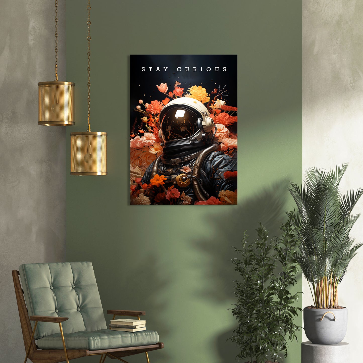 Stay Curious Astronaut Bloom Canvas Art Print