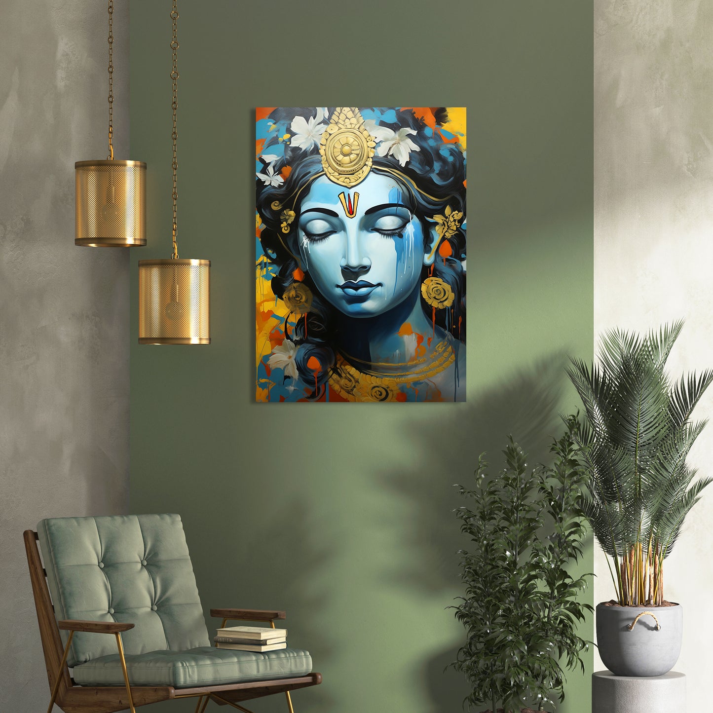 Divine Shri Krishna Canvas Art Print: Vibrant Spiritual Wall Decor