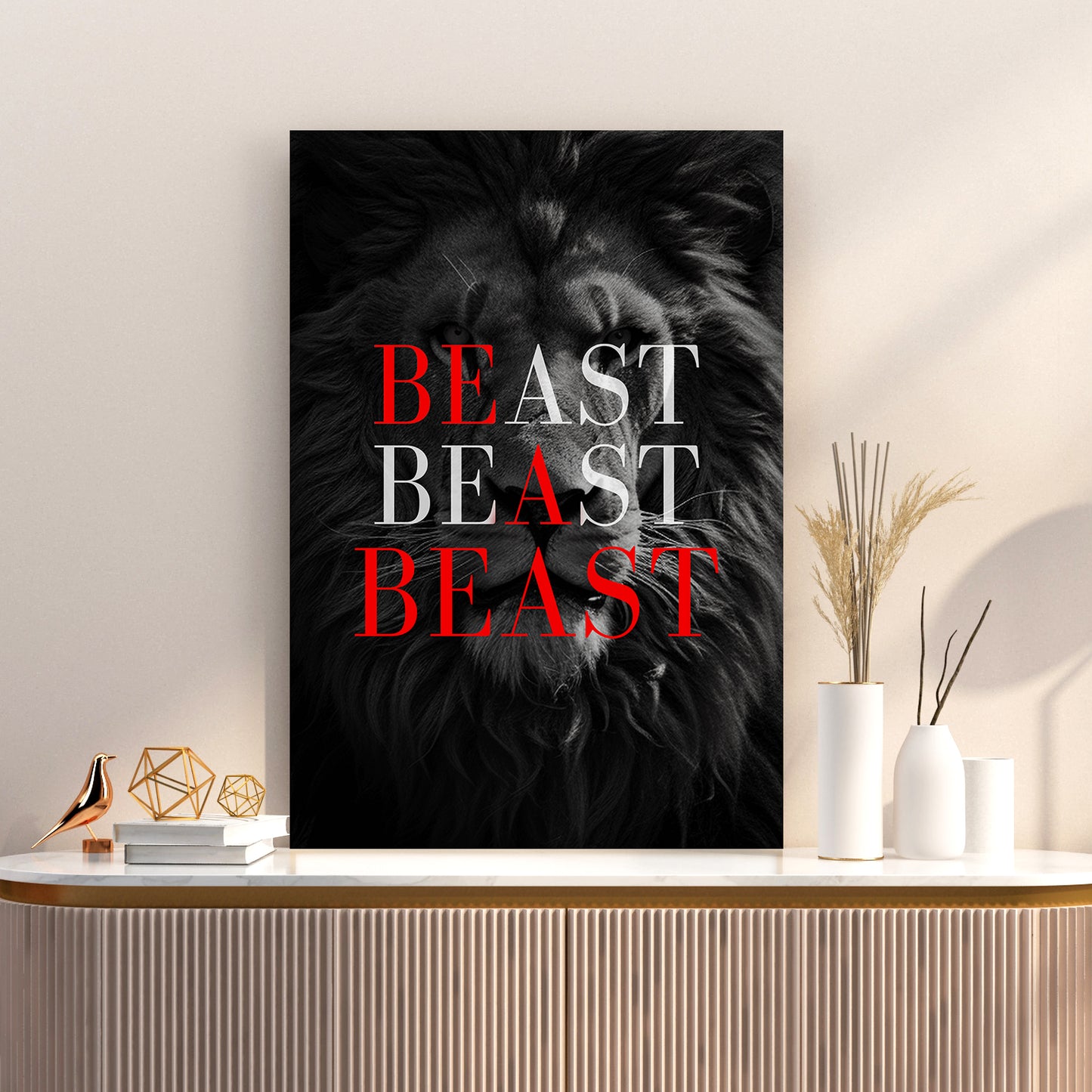 Monochrome Lion 'BEAST' Canvas Art Print - Bold & Majestic Wall Décor