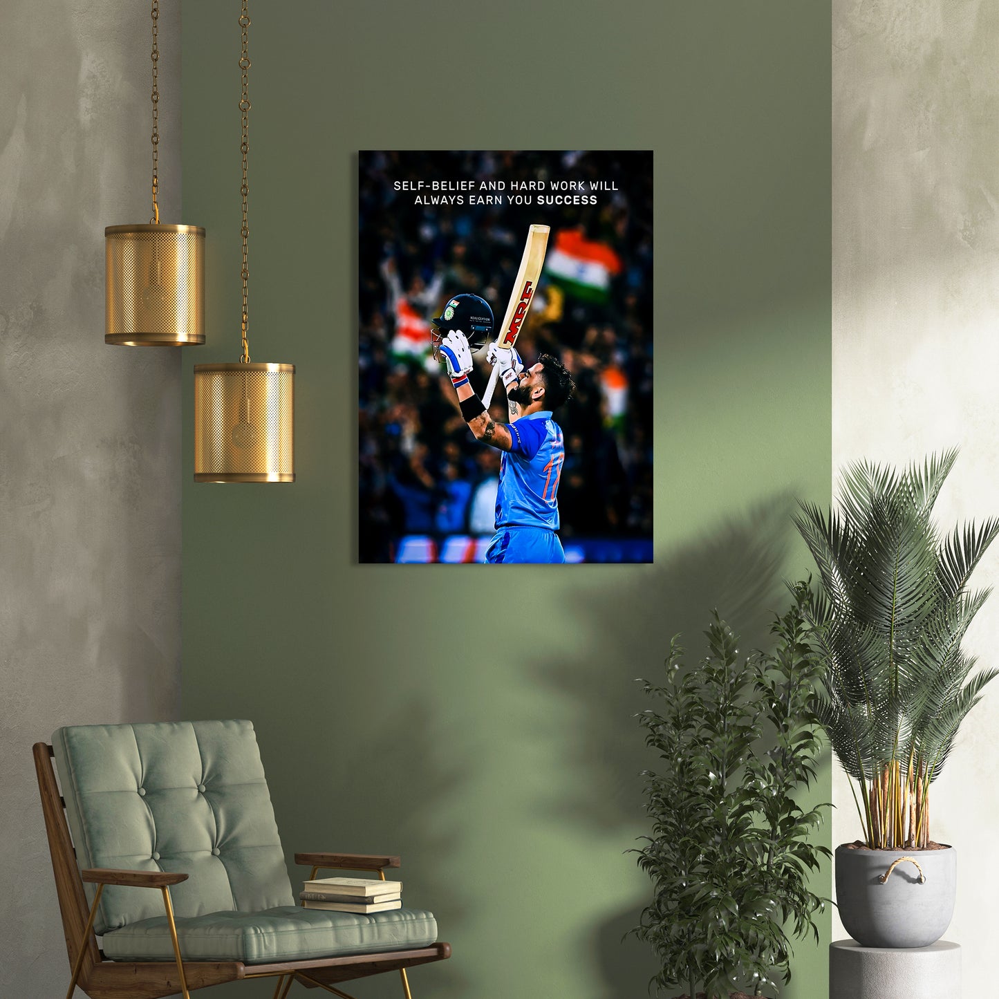 Cricket Icon Virat Kohli Motivational Canvas Art Print : Hard Work Inspiring Artwork