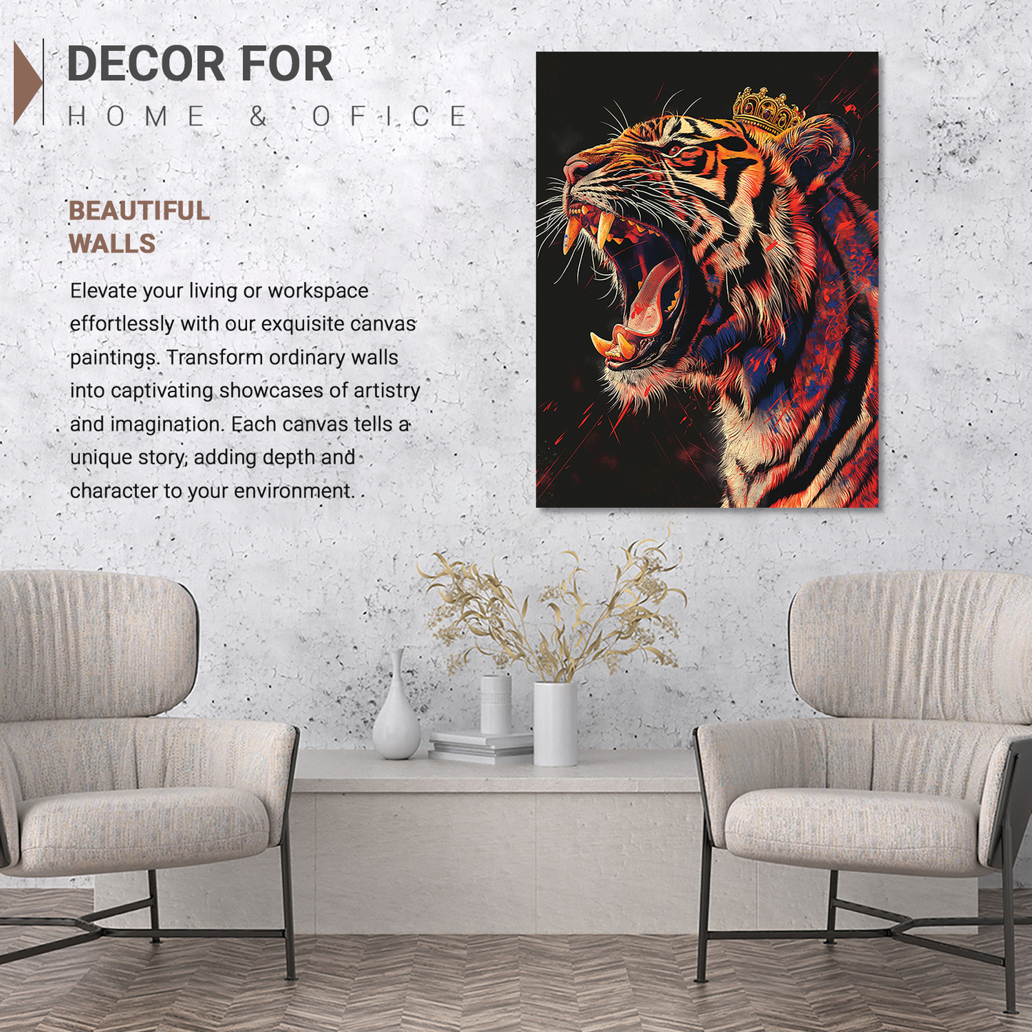 Tiger Wall Canvas For Home Decor, Decorative Canvas