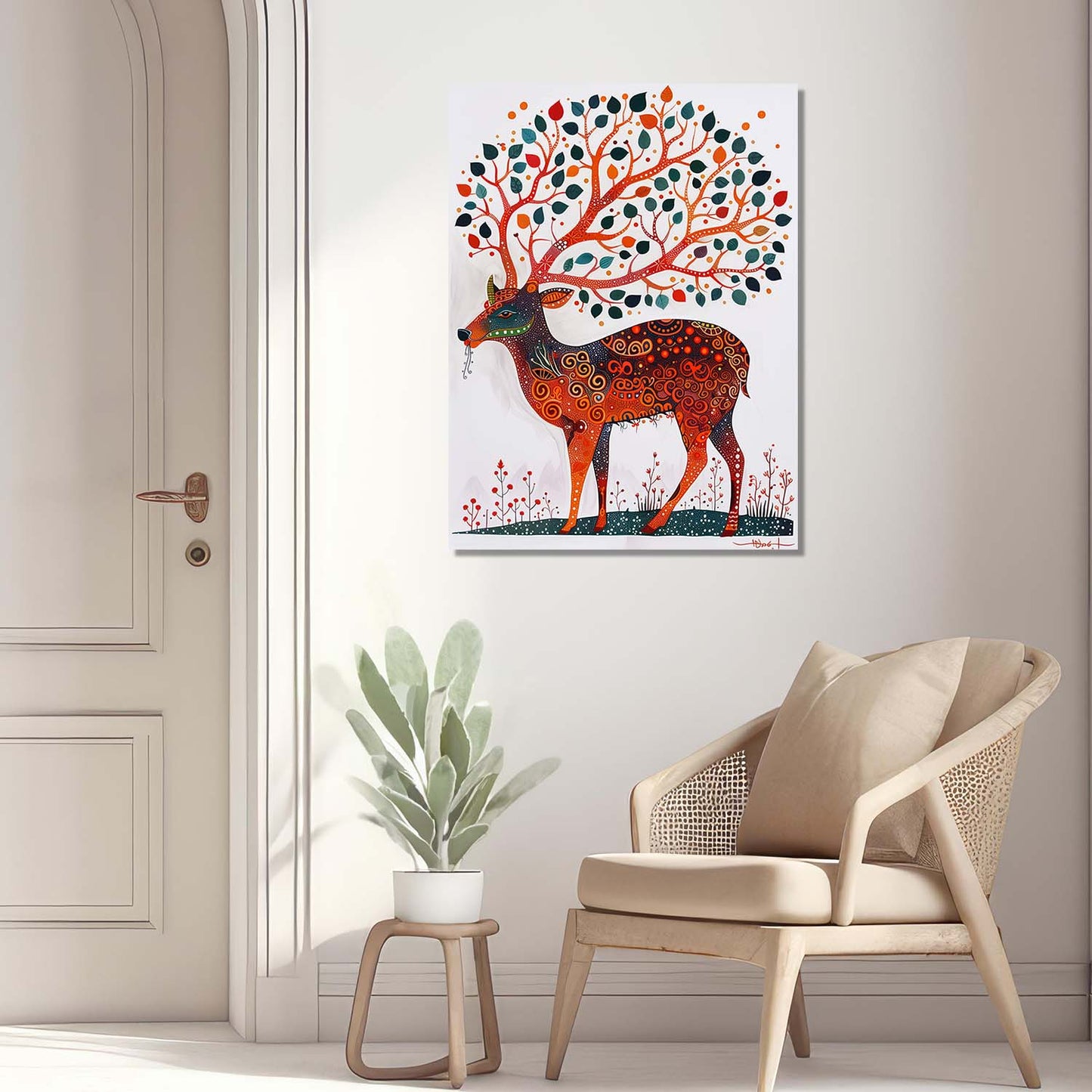 Traditional Inidan Bhil Art Canvas Painting For Home Decor Wall Decor