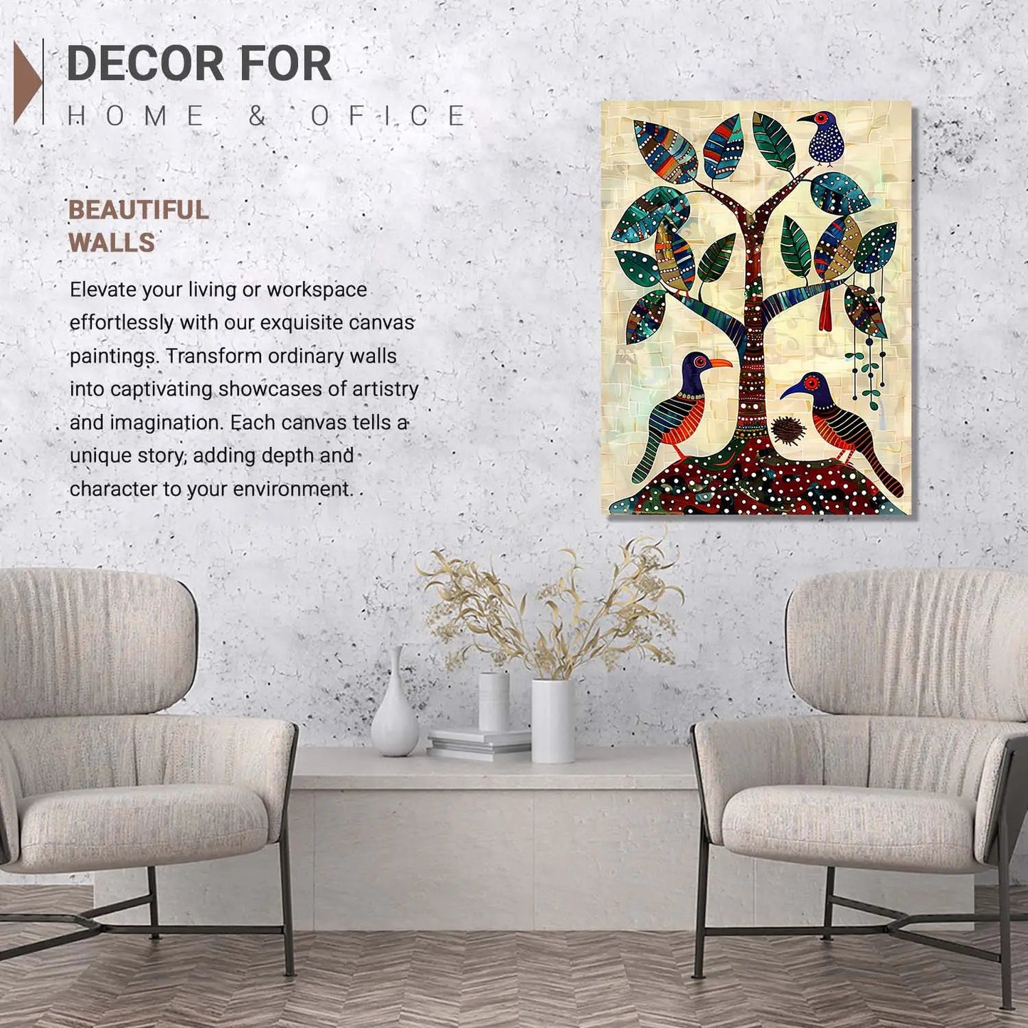 Traditional Inidan Bhil Art Canvas Painting For Home Decor Wall Decor