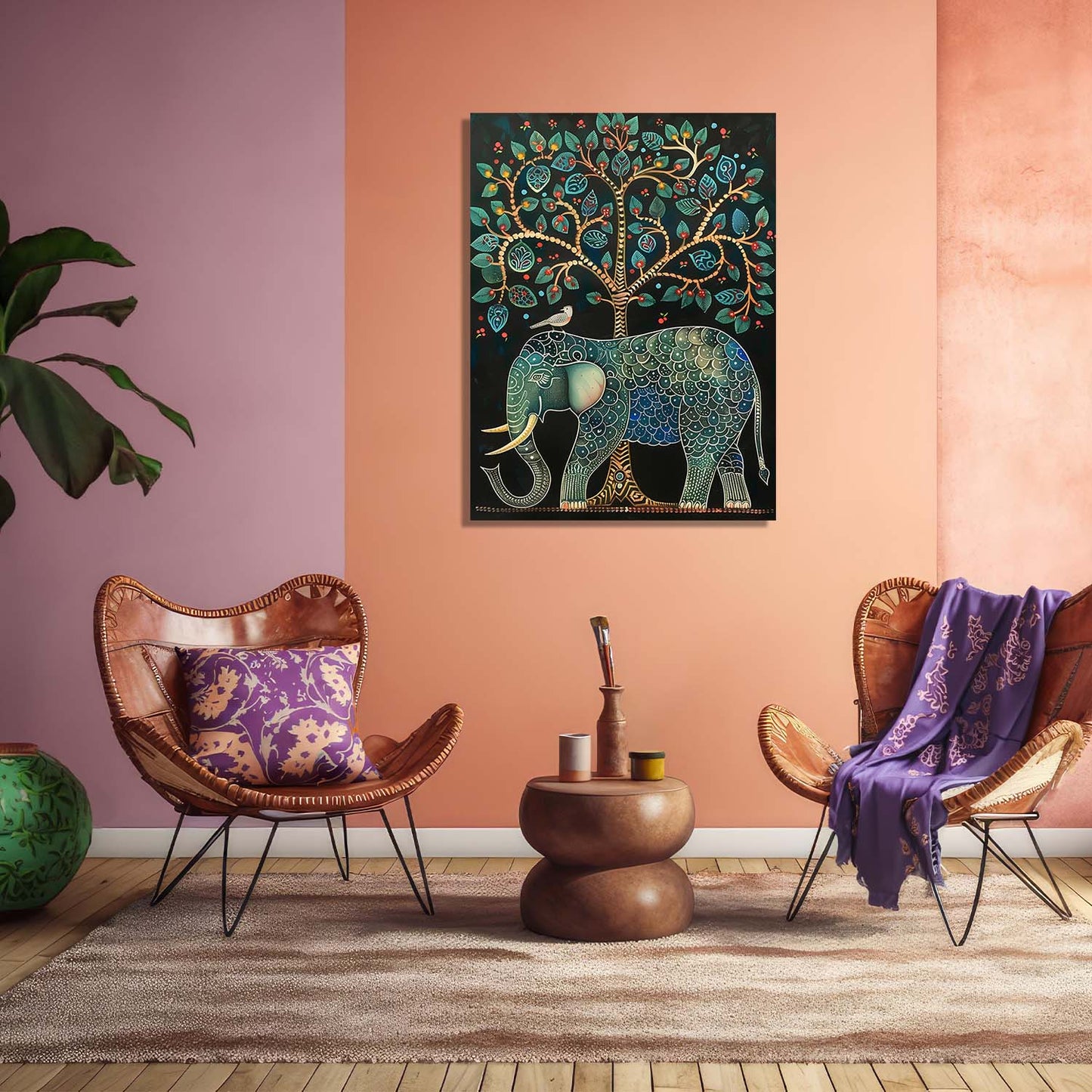 Traditional Inidan Bhil Art Canvas Painting For Home Decor Wall Decor