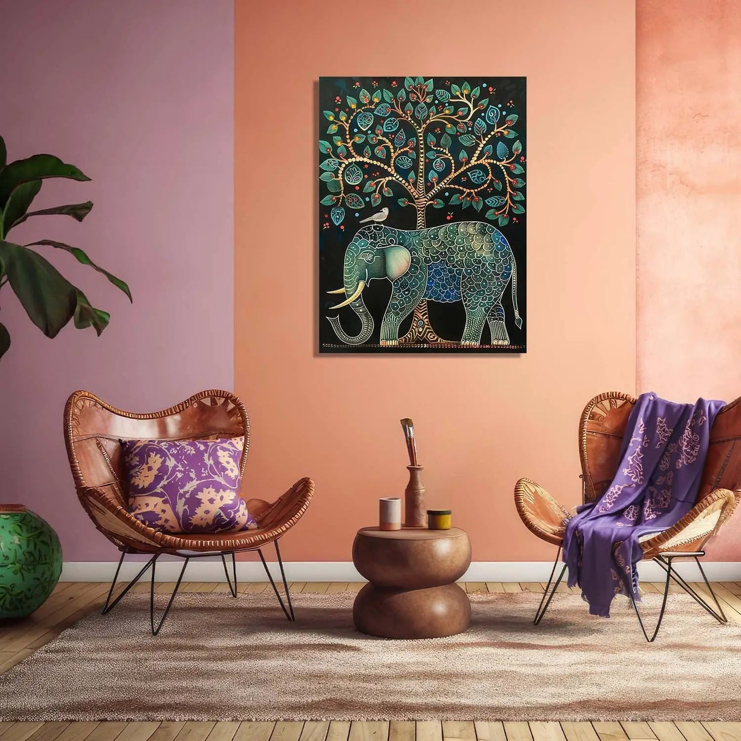 Traditional Inidan Bhil Art Canvas Painting For Home Decor Wall Decor