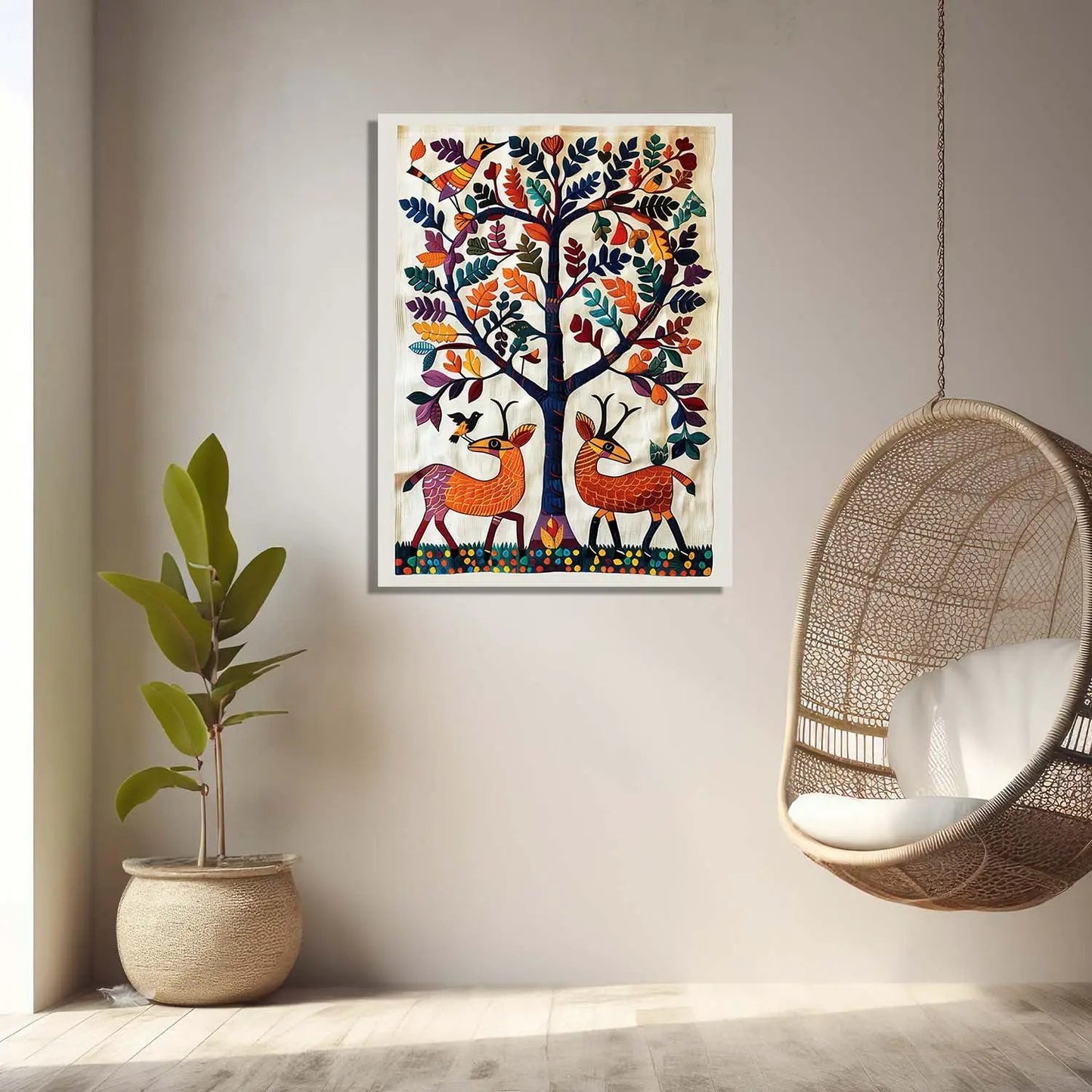 Traditional Inidan Folk Art - Bhil Art Canvas Painting For Home Decor Wall Decor