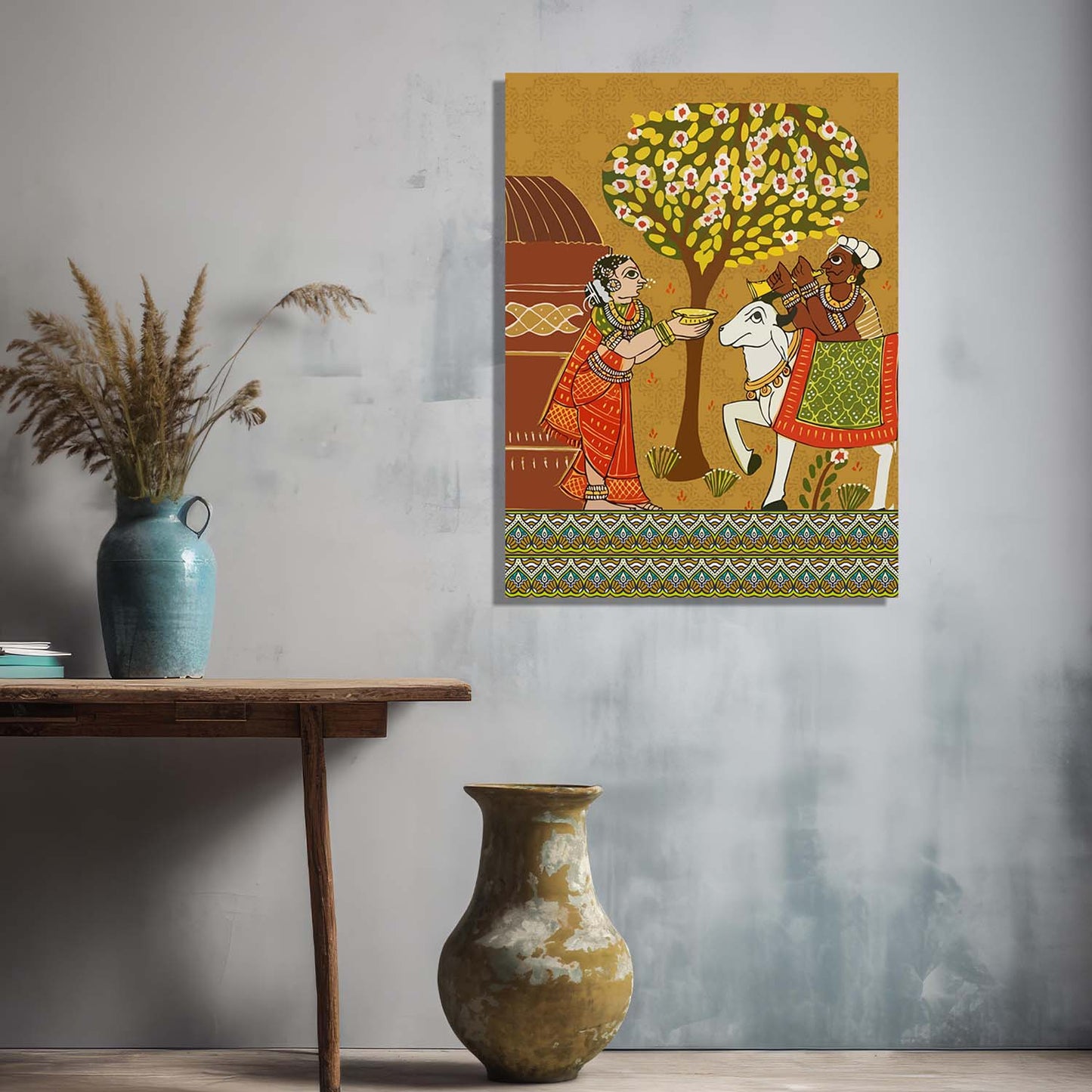 Traditional Inidan Folk Art - Cheriyal scroll Canvas Art Prints For Home Decor Wall Decor