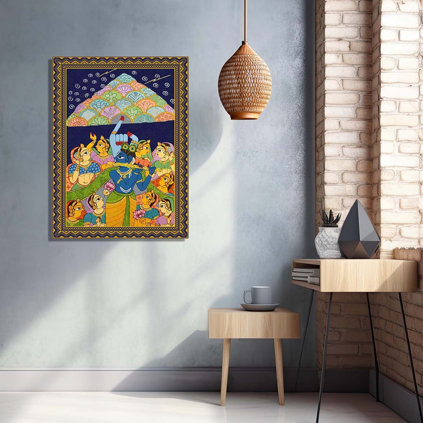 Traditional Indian Rajasthani Folk Art - Phad Painting Style Canvas Art Prints For Home Decor Wall Decor