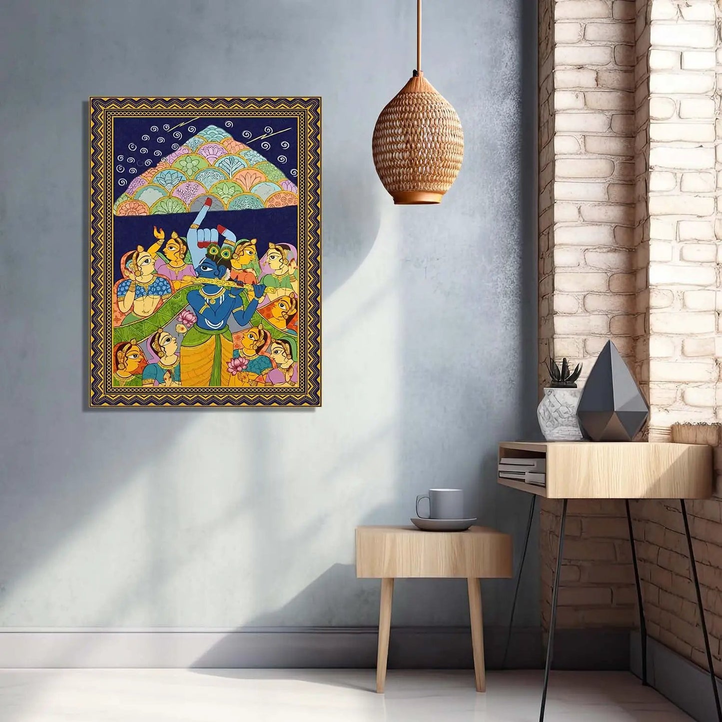 Traditional Indian Rajasthani Folk Art - Phad Painting Style Canvas Art Prints For Home Decor Wall Decor