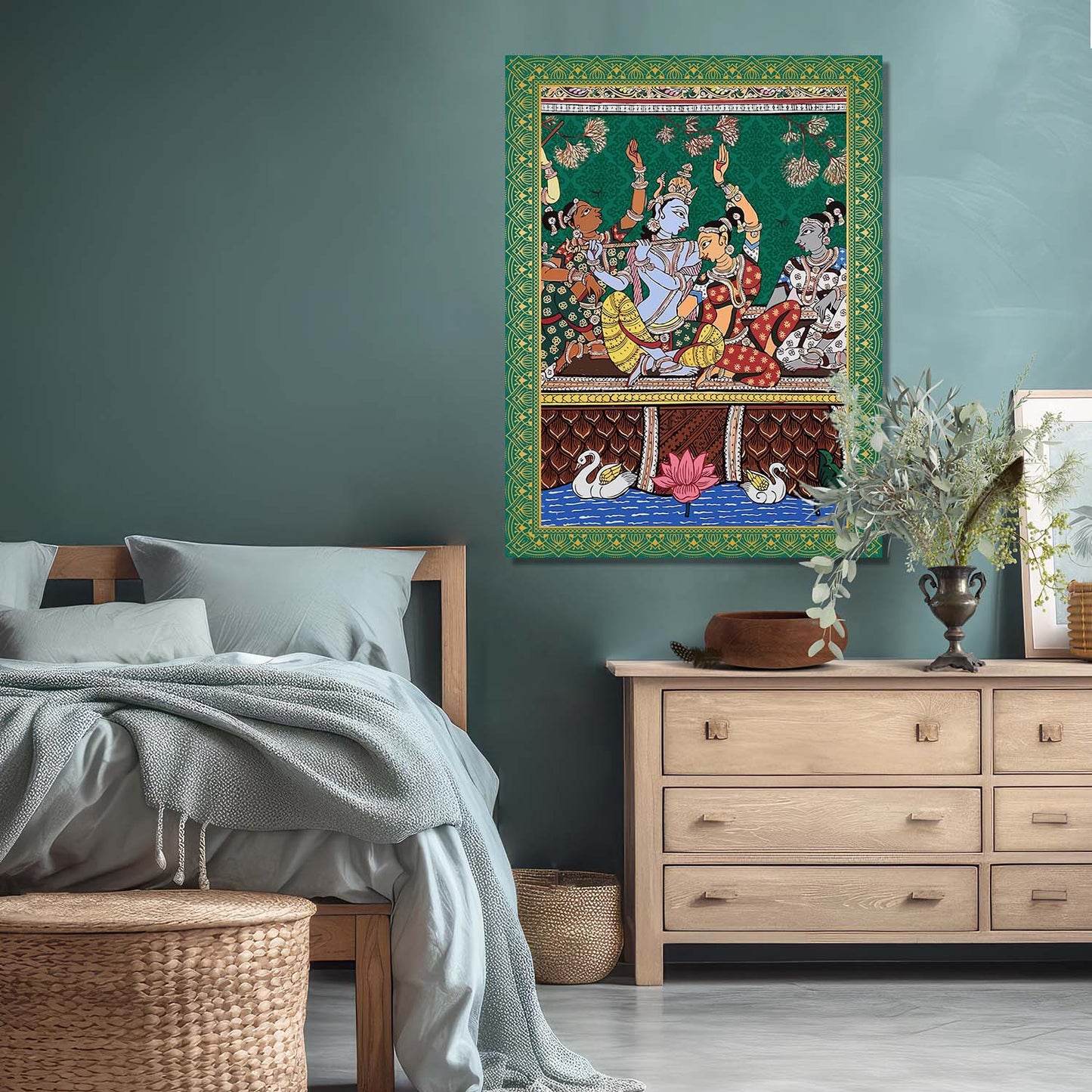 Traditional Indian Rajasthani Folk Art - Phad Painting Style Canvas Art Prints For Home Decor Wall Decor