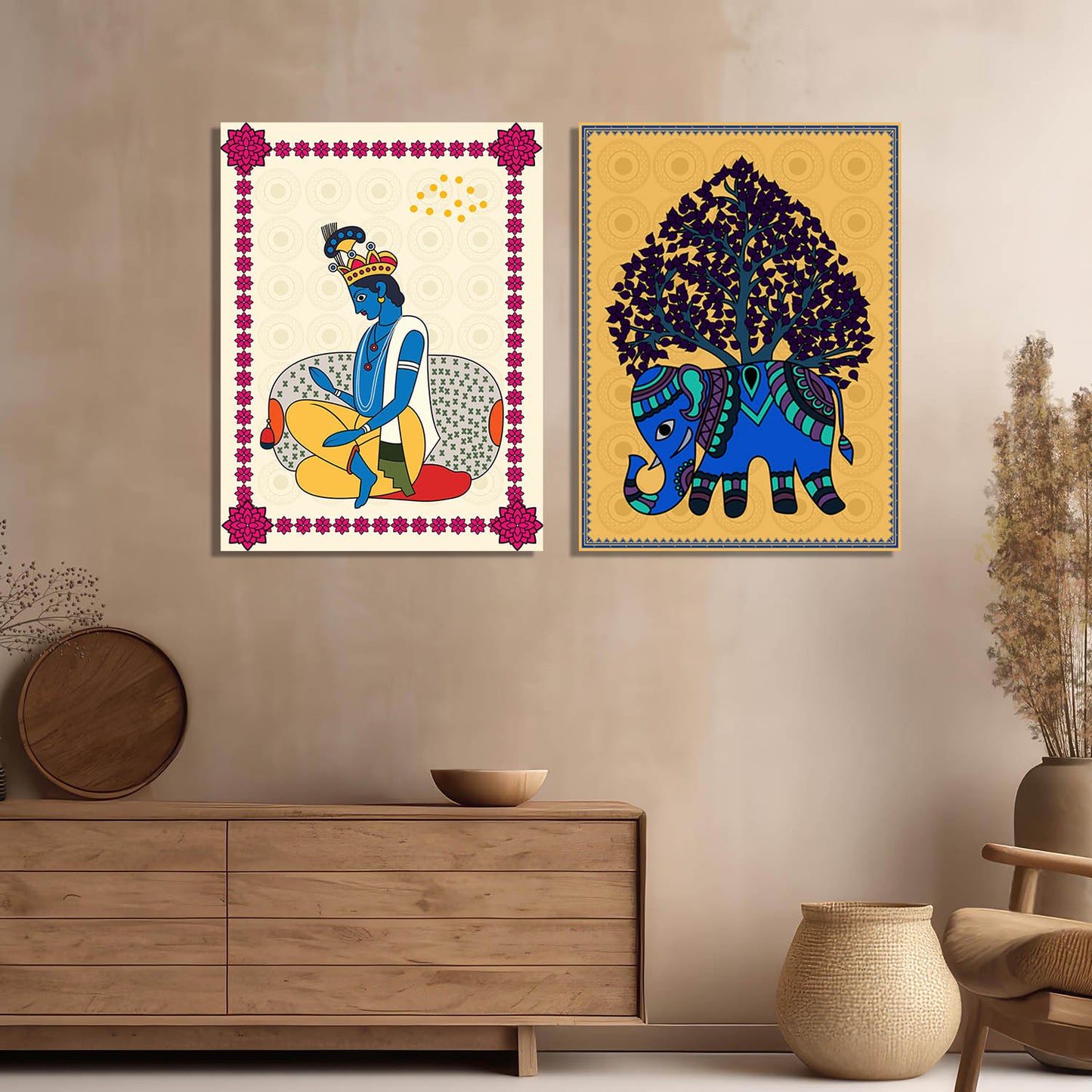 Traditional Indian Folk Art Gond Art Canvas Prints For Home Decor Wall Decor