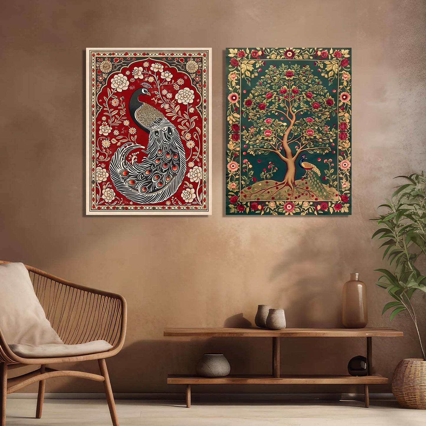 Traditional Indian Folk Art Kalamkari Art Canvas Prints For Home Decor Wall Decor
