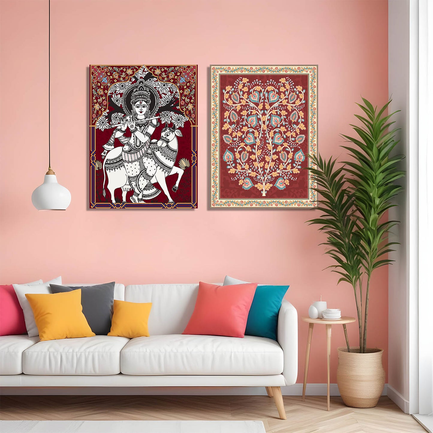 Traditional Indian Folk Art Kalamkari Art Canvas Prints For Home Decor Wall Decor