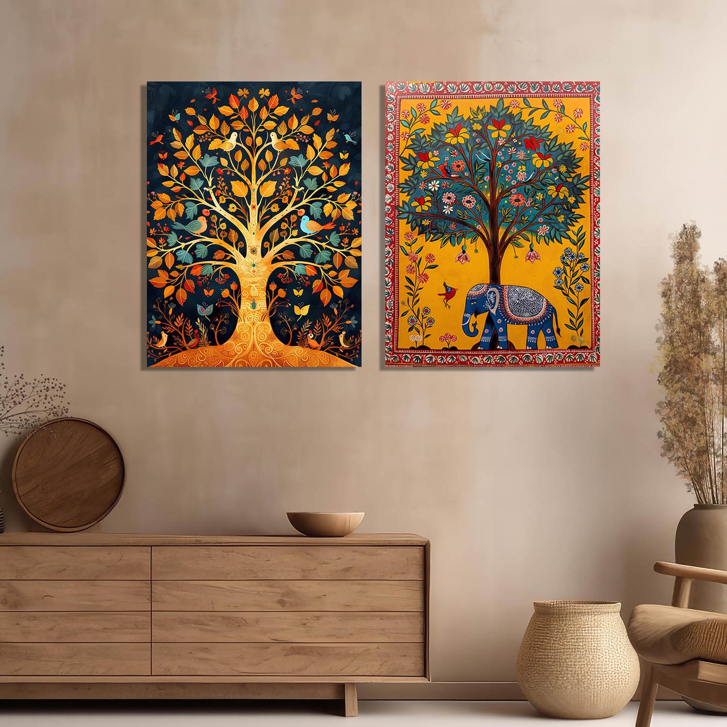 Traditional Indian Folk Art Kalamkari Art Canvas Prints For Home Decor Wall Decor