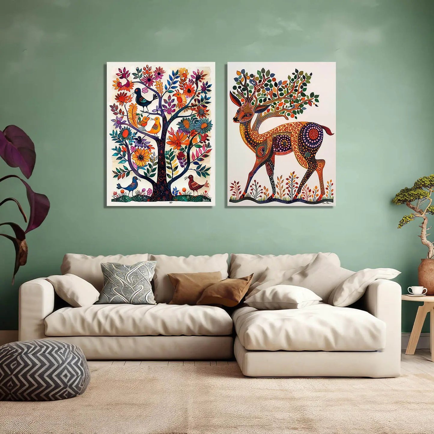 Traditional Inidan Folk Art - Bhil Art Canvas Painting For Home Decor Wall Decor