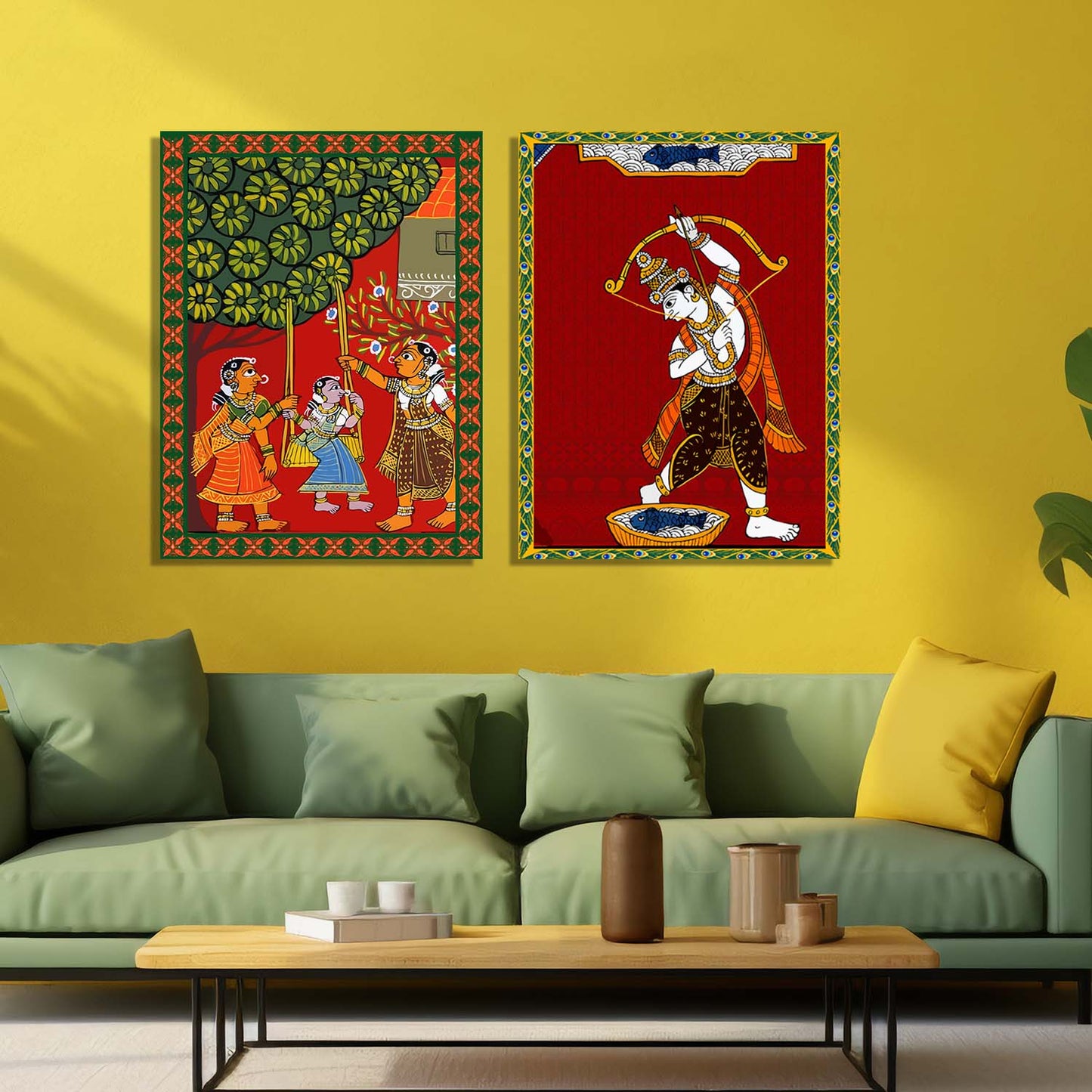 Traditional Inidan Folk Art - Cheriyal Scroll Art Canvas Painting For Home Decor Wall Decor