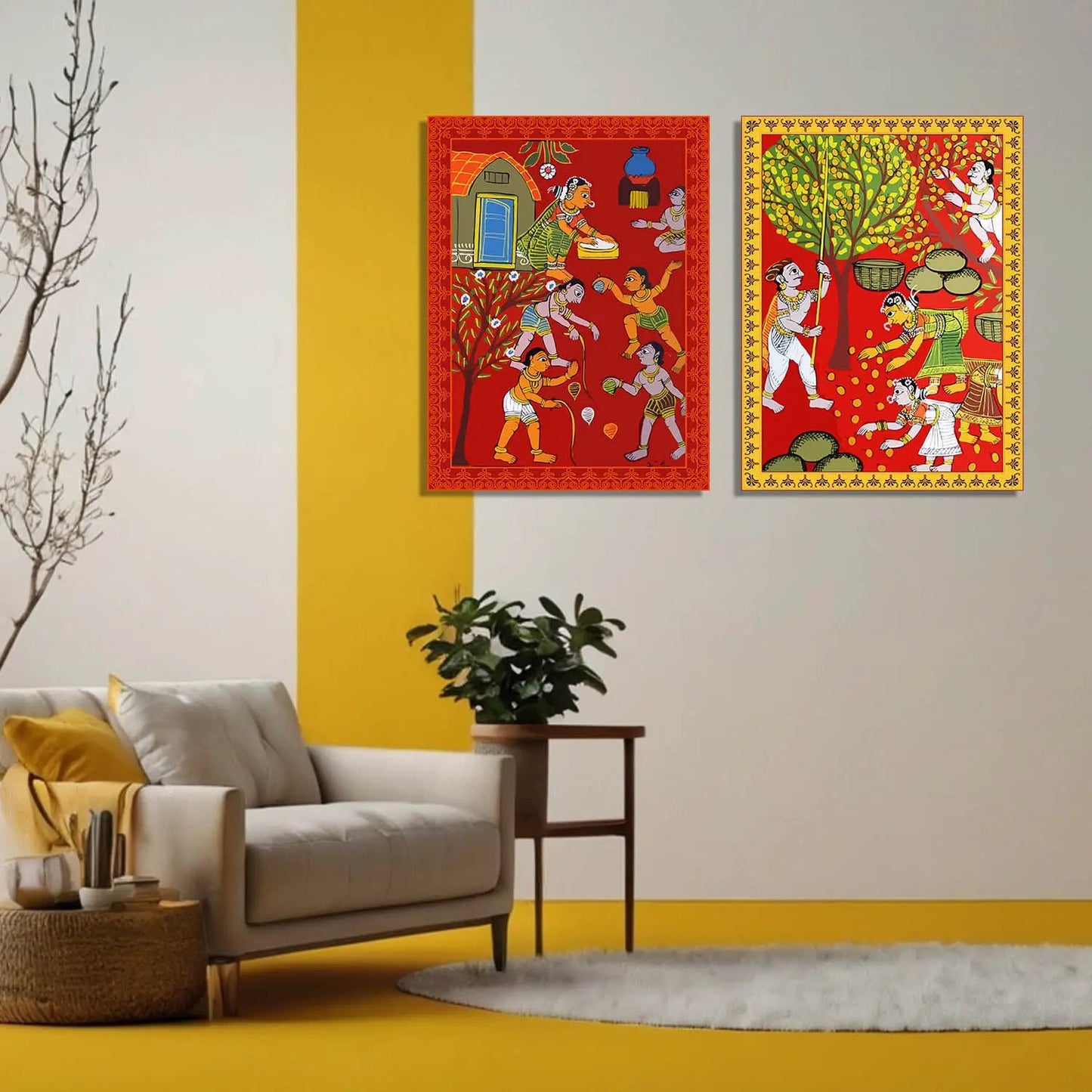 Traditional Inidan Folk Art - Cheriyal Scroll Art Canvas Painting For Home Decor Wall Decor