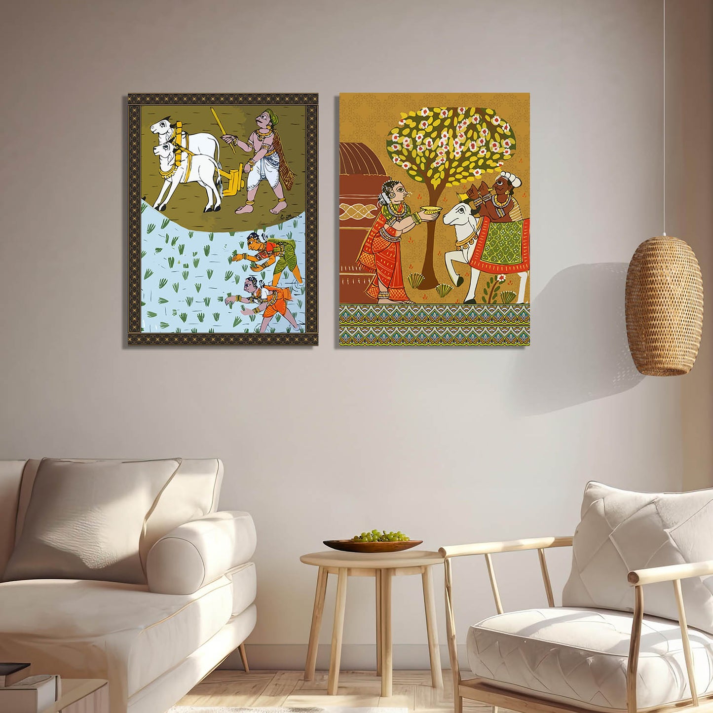 Traditional Inidan Folk Art - Cheriyal Scroll Art Canvas Painting For Home Decor Wall Decor