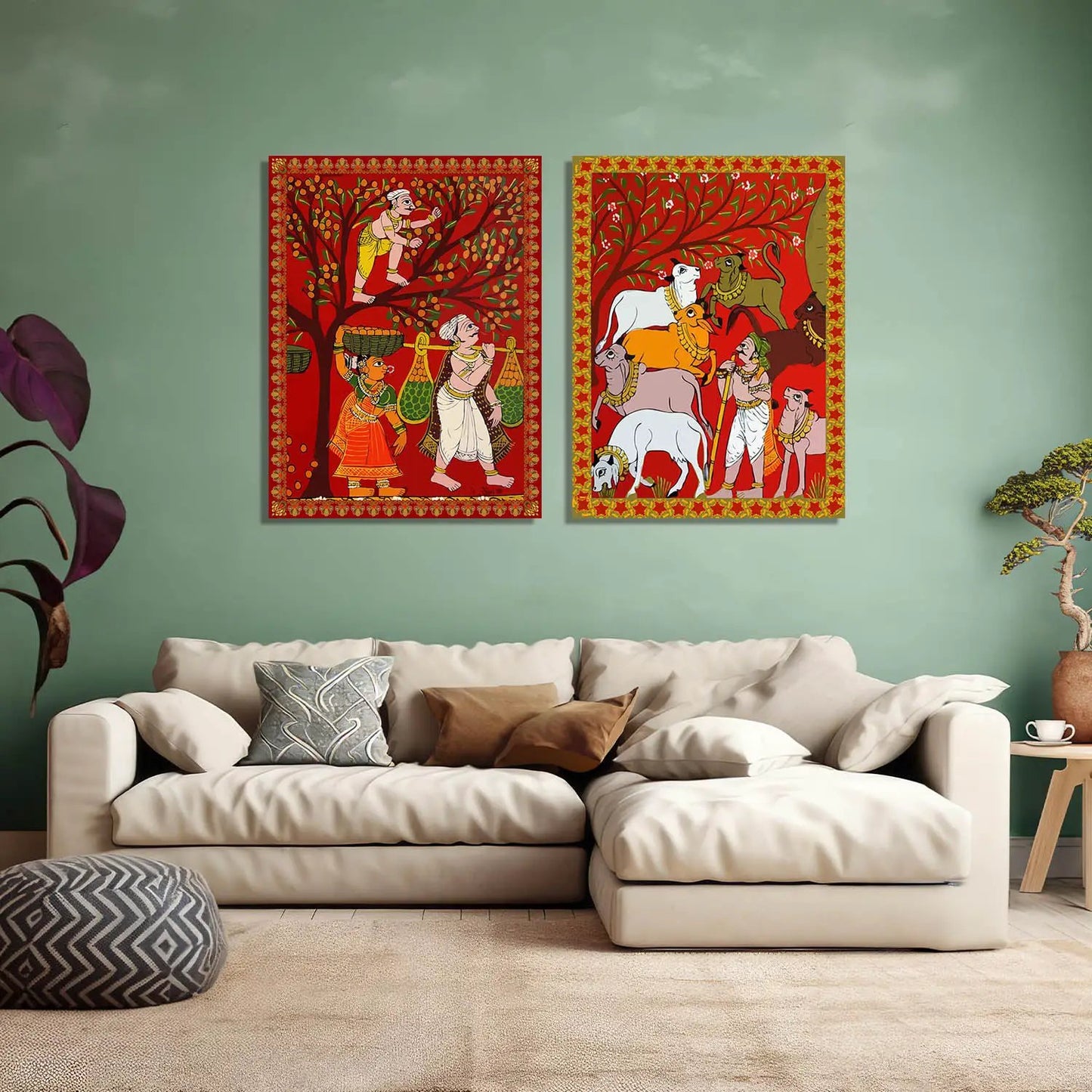 Traditional Inidan Folk Art - Cheriyal Scroll Art Canvas Painting For Home Decor Wall Decor