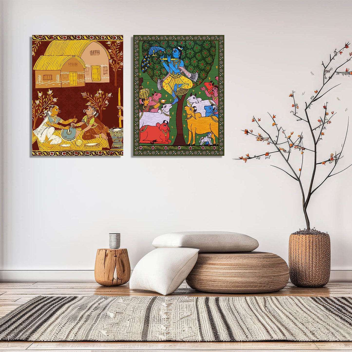 Cheriyal Scroll Art Canvas Painting For Home Decor Wall Decor