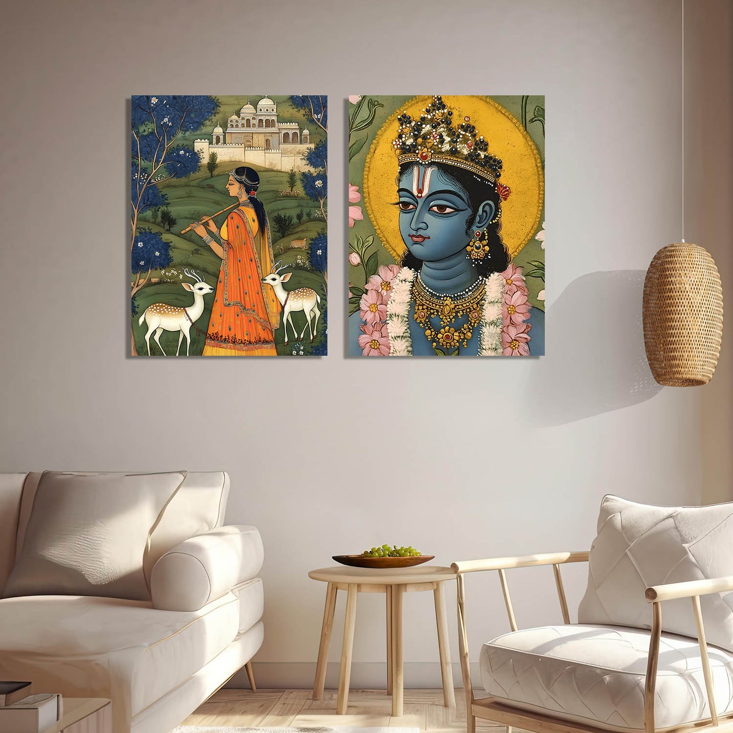 Folk Art Kangra Painting Art Canvas Prints For Home Decor Wall Decor