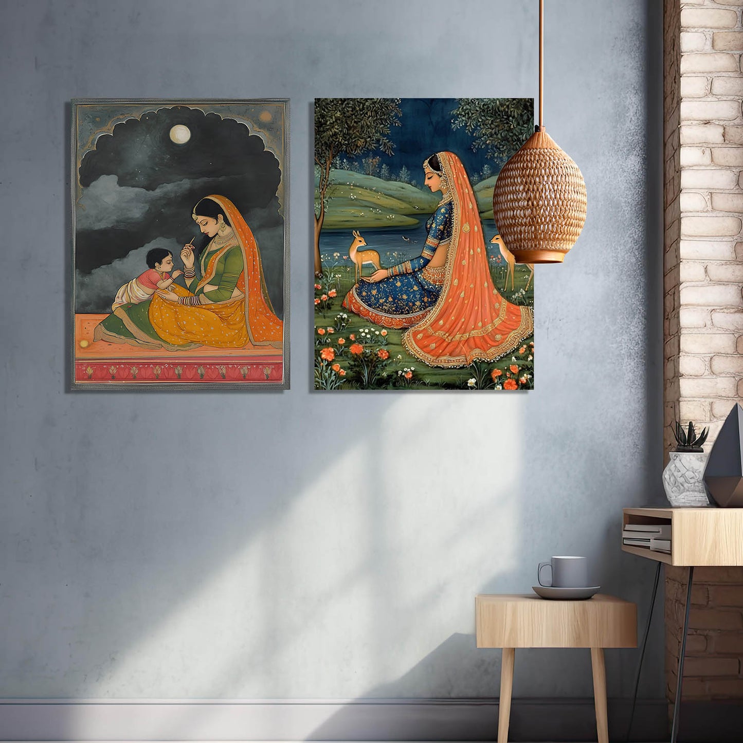 Folk Art Kangra Painting Art Canvas Prints For Home Decor Wall Decor