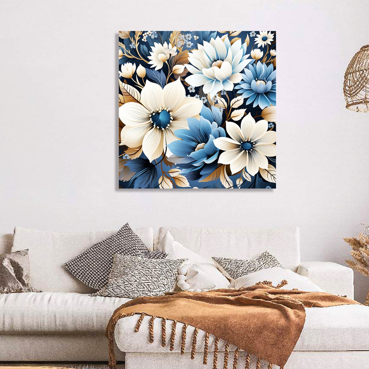 Beautiful Blue Floral Canvas Print for Living Room Bedroom Home and Office Wall Decor