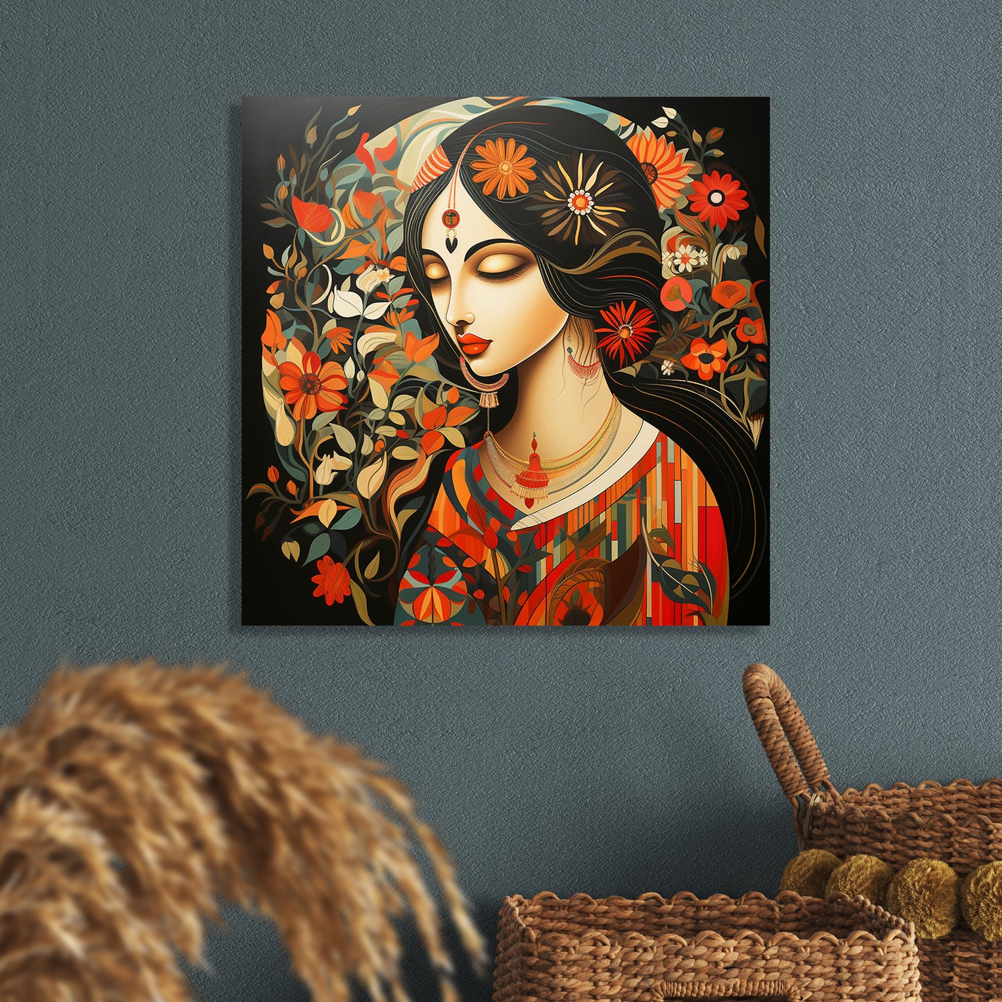 Beautiful Indian Woman Art Canvas Print for Living Room Bedroom Home and Office Wall Decor