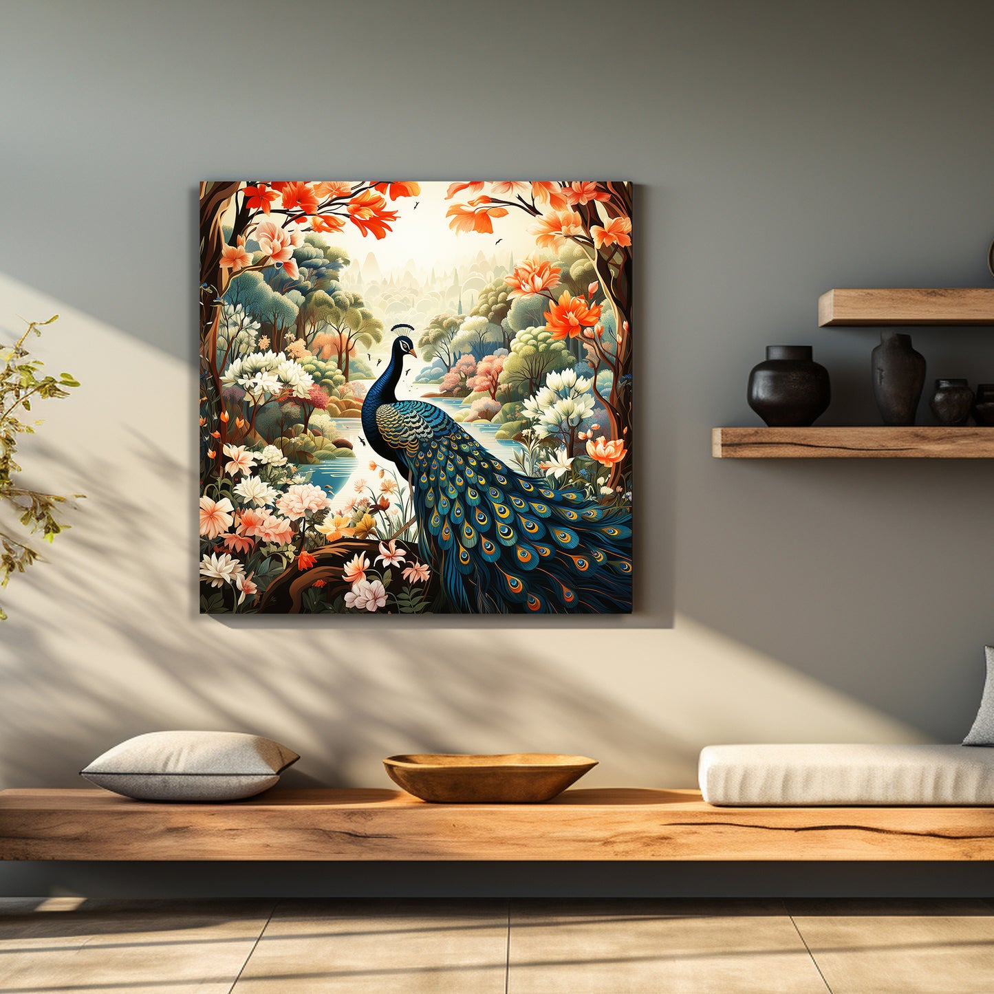 Nature Inspired Beautiful Peacock Canvas Print for Living Room Bedroom Home and Office Wall Decor