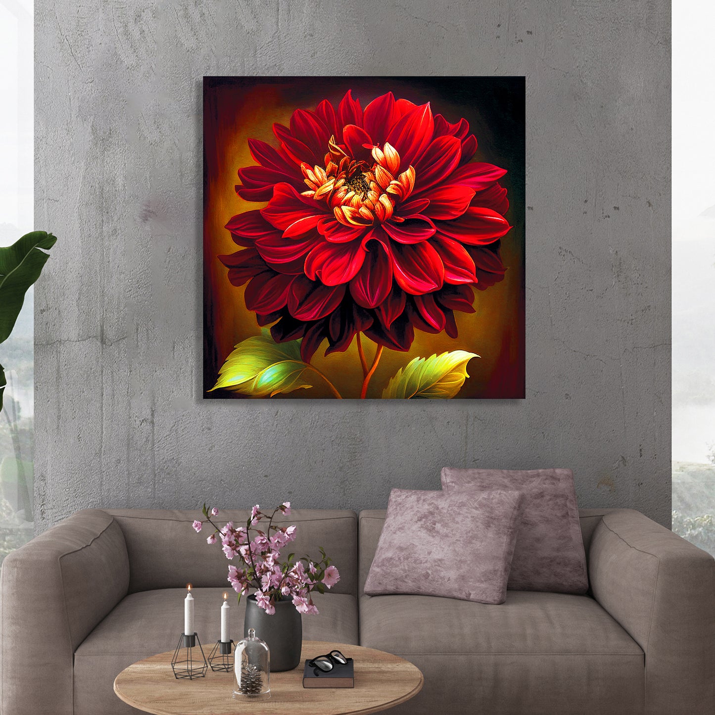 Vibrant Red Floral Canvas Print for Living Room Bedroom Home and Office Wall Decor