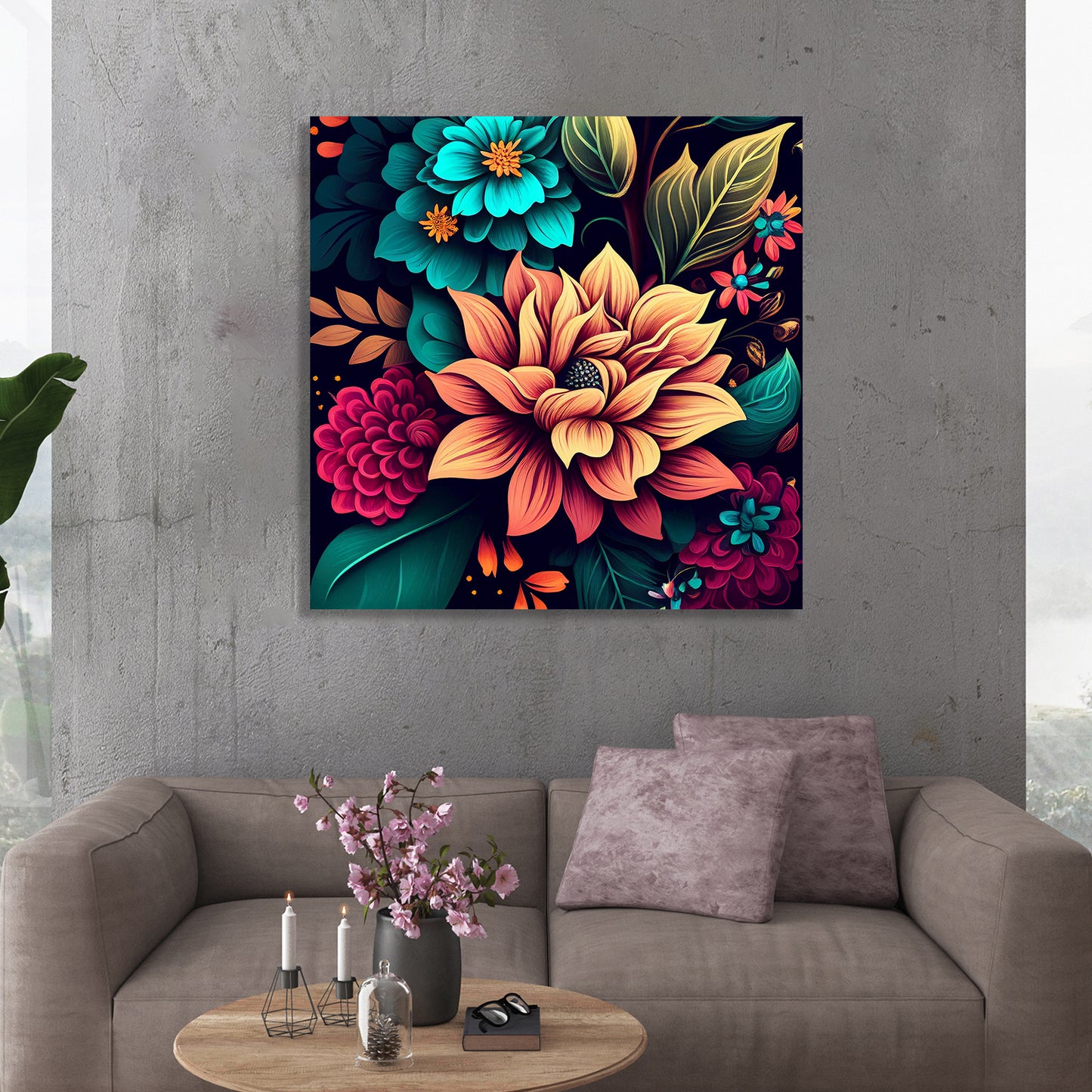 Vibrant Floral Canvas Print for Living Room Bedroom Home and Office Wall Decor