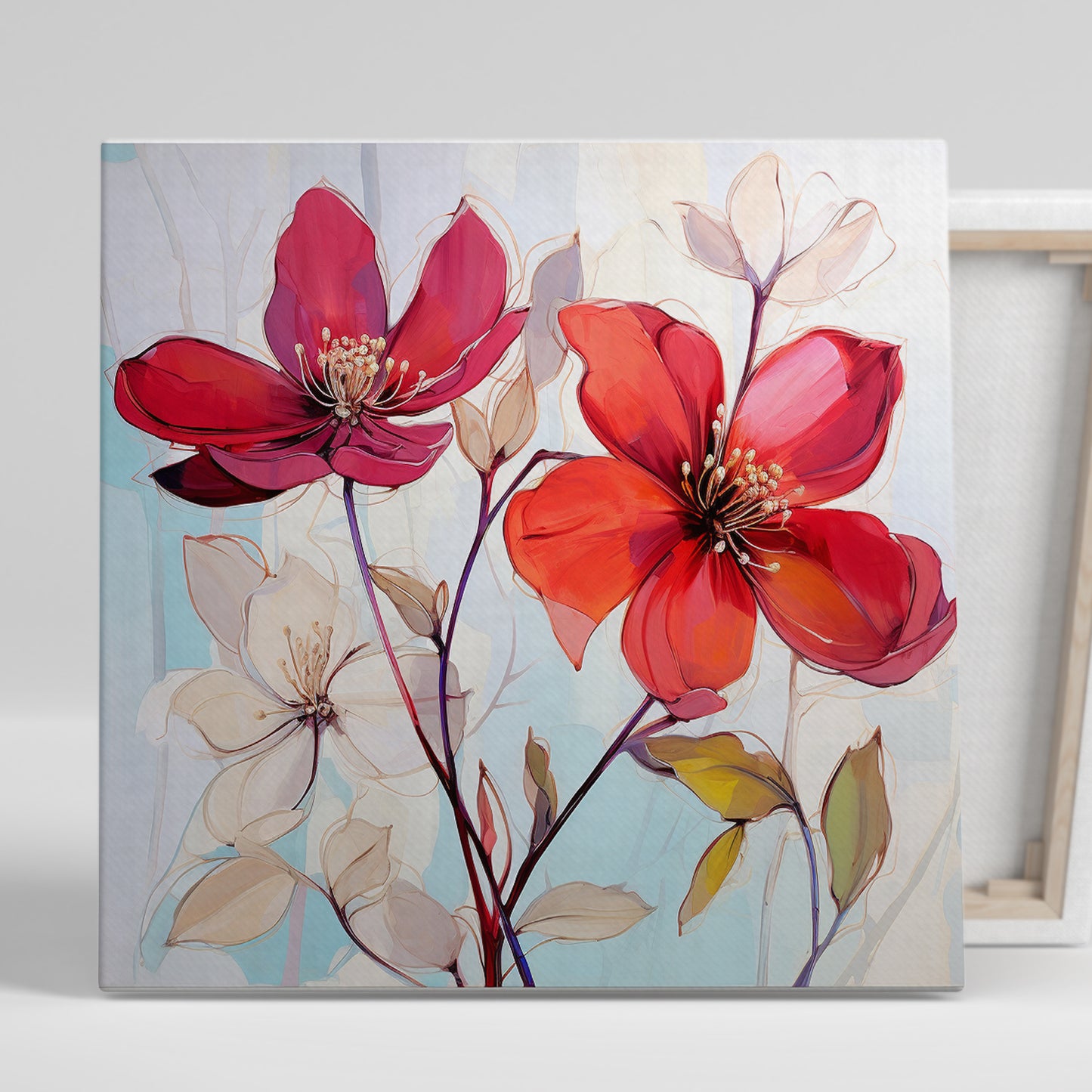 Vibrant Red Floral Canvas Print for Living Room Bedroom Home and Office Wall Decor