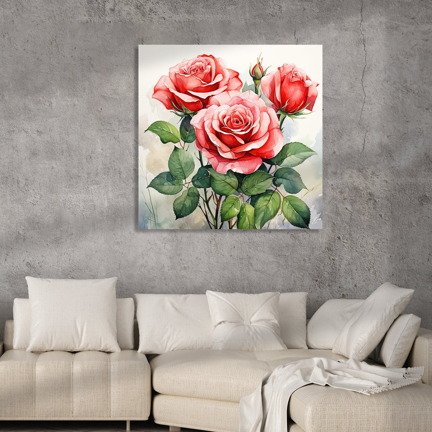 Vibrant Red Floral Canvas Print for Living Room Bedroom Home and Office Wall Decor