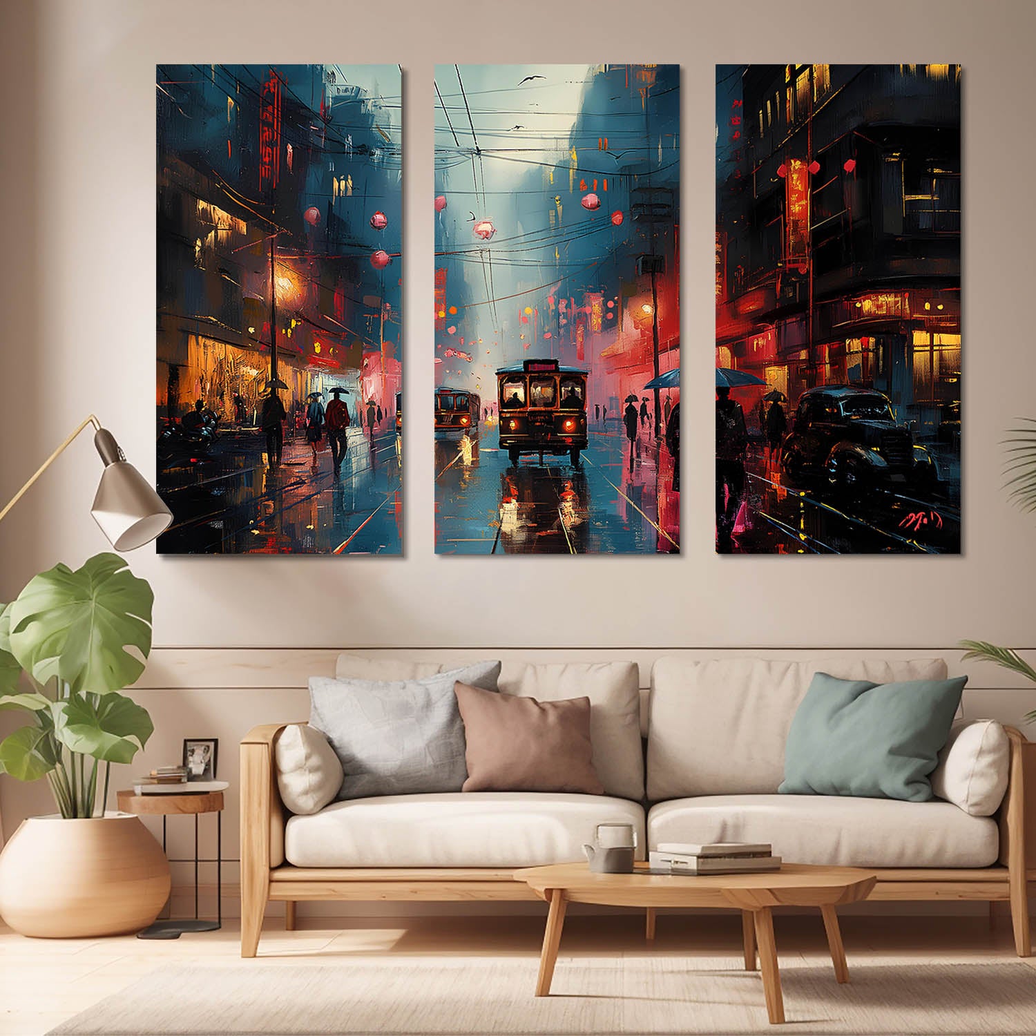 Handpainted city view painting, Decorative city painting on canva, Original hand painted art, Modern city view wall art store decor