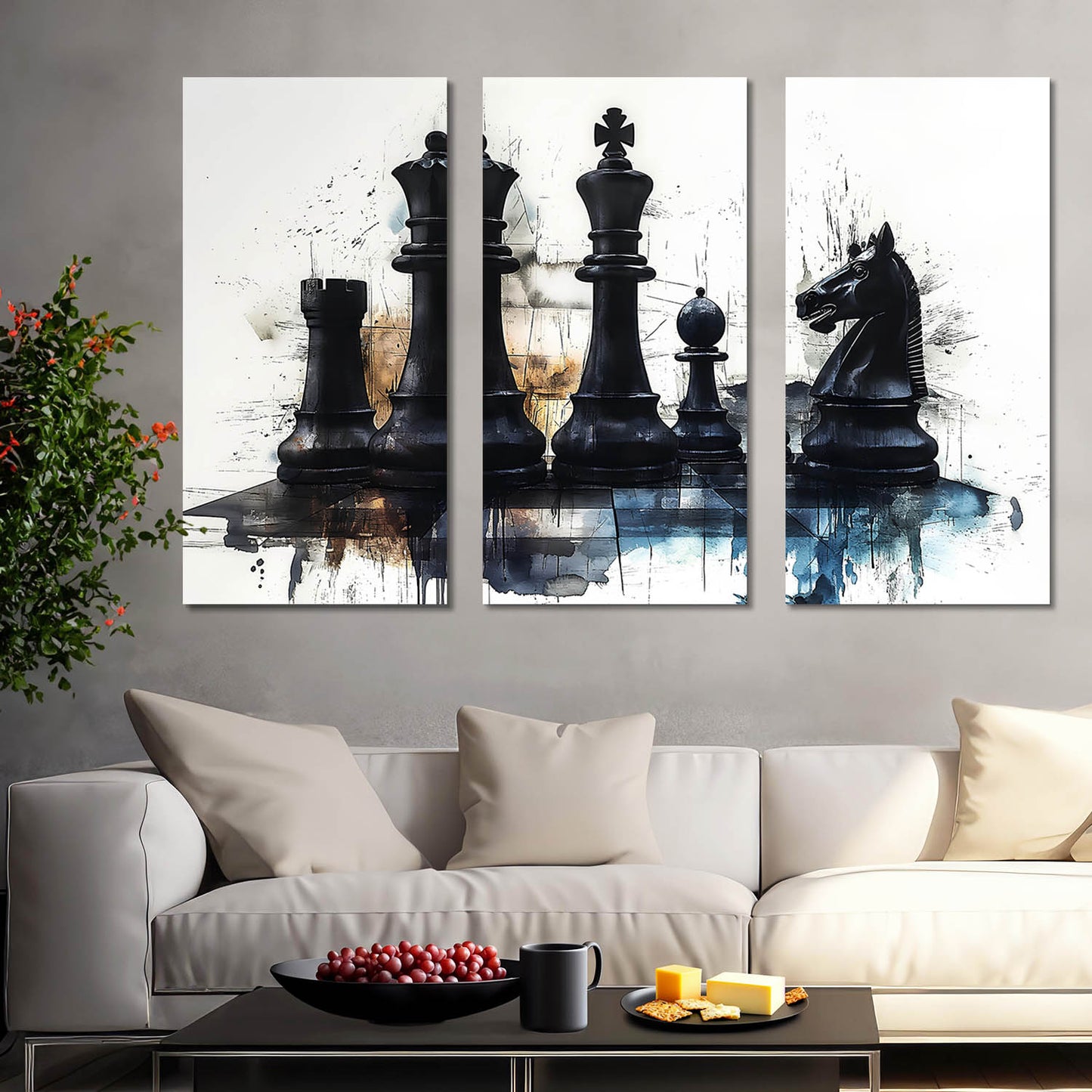 Abstract Chess Pieces - Dynamic Strategy Canvas Art Print Set