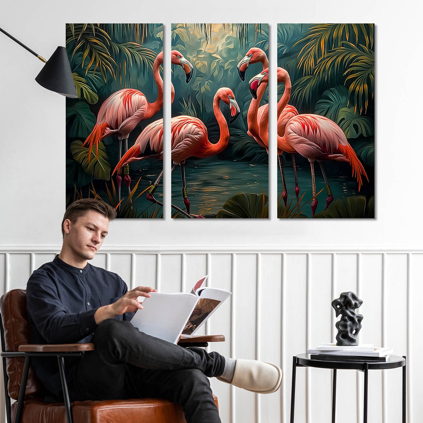 Tropical Flamingo Sanctuary - Vibrant Wildlife Canvas Art Print Set