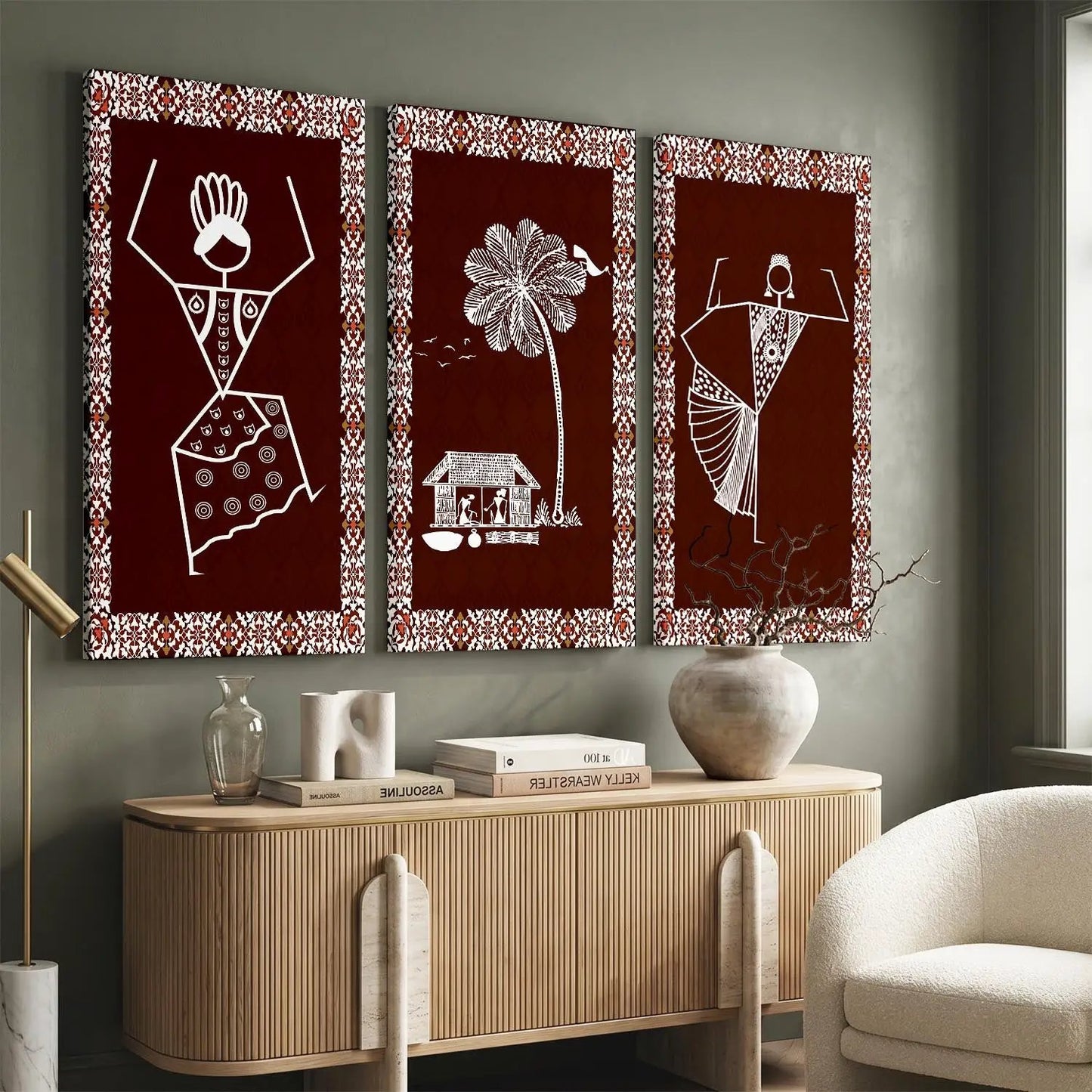 Warli Wall Art Canvas, Wall Print for Living Room Wall Decoration