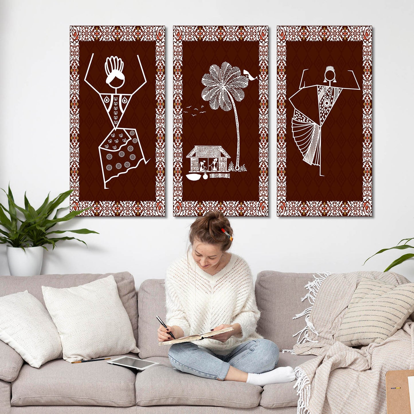 Warli Wall Art Canvas, Wall Print for Living Room Wall Decoration