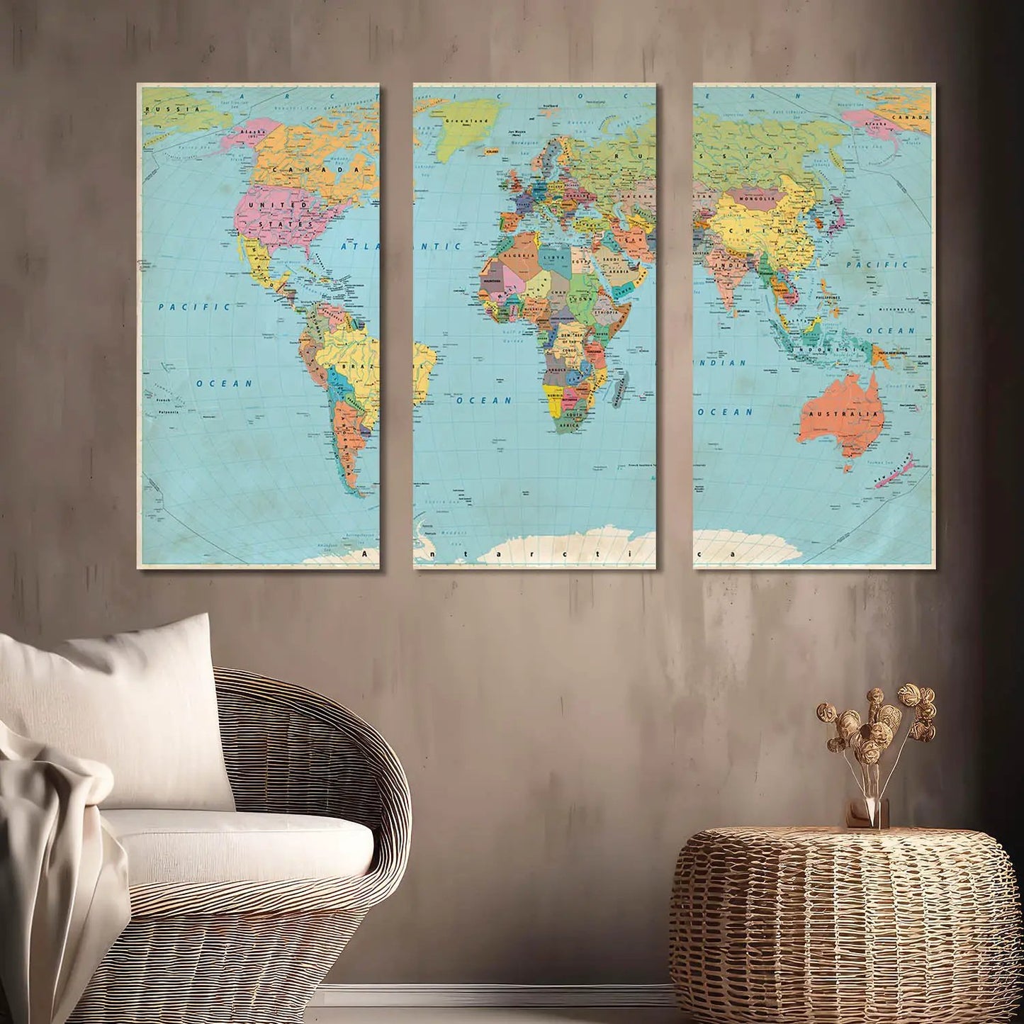 Map Wall Art Canvas, Wall Print for Living Room Wall Decoration