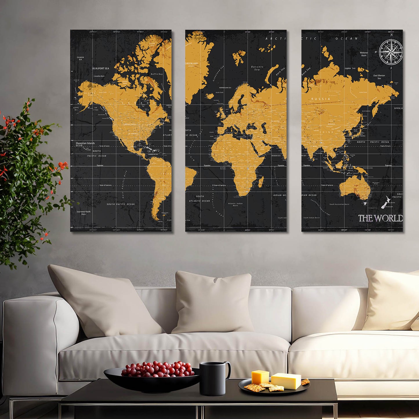 Map Wall Art Canvas, Wall Print for Living Room Wall Decoration